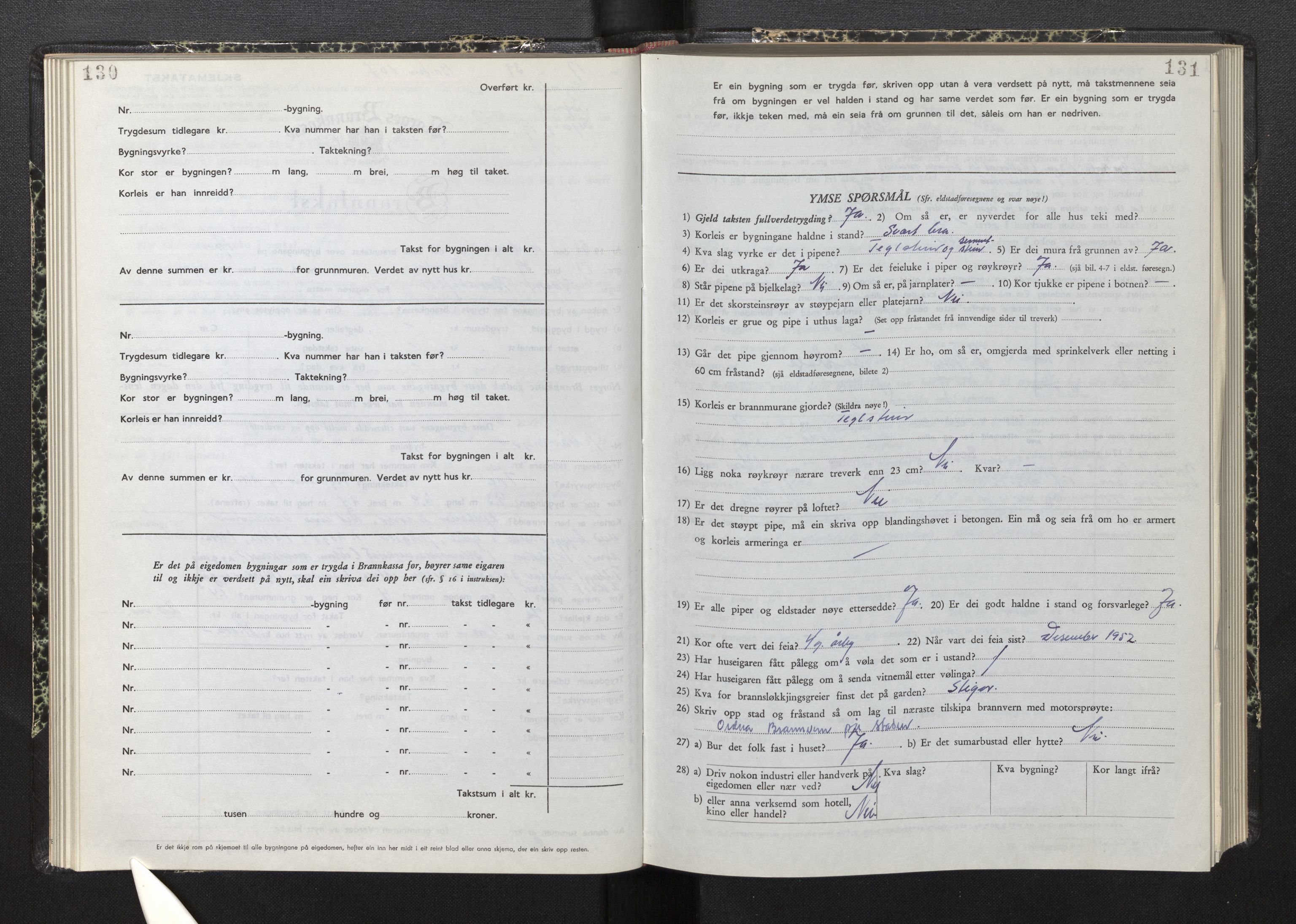 Lensmannen i Sogndal, AV/SAB-A-29901/0012/L0015: Branntakstprotokoll, skjematakst, 1950-1955, p. 130-131