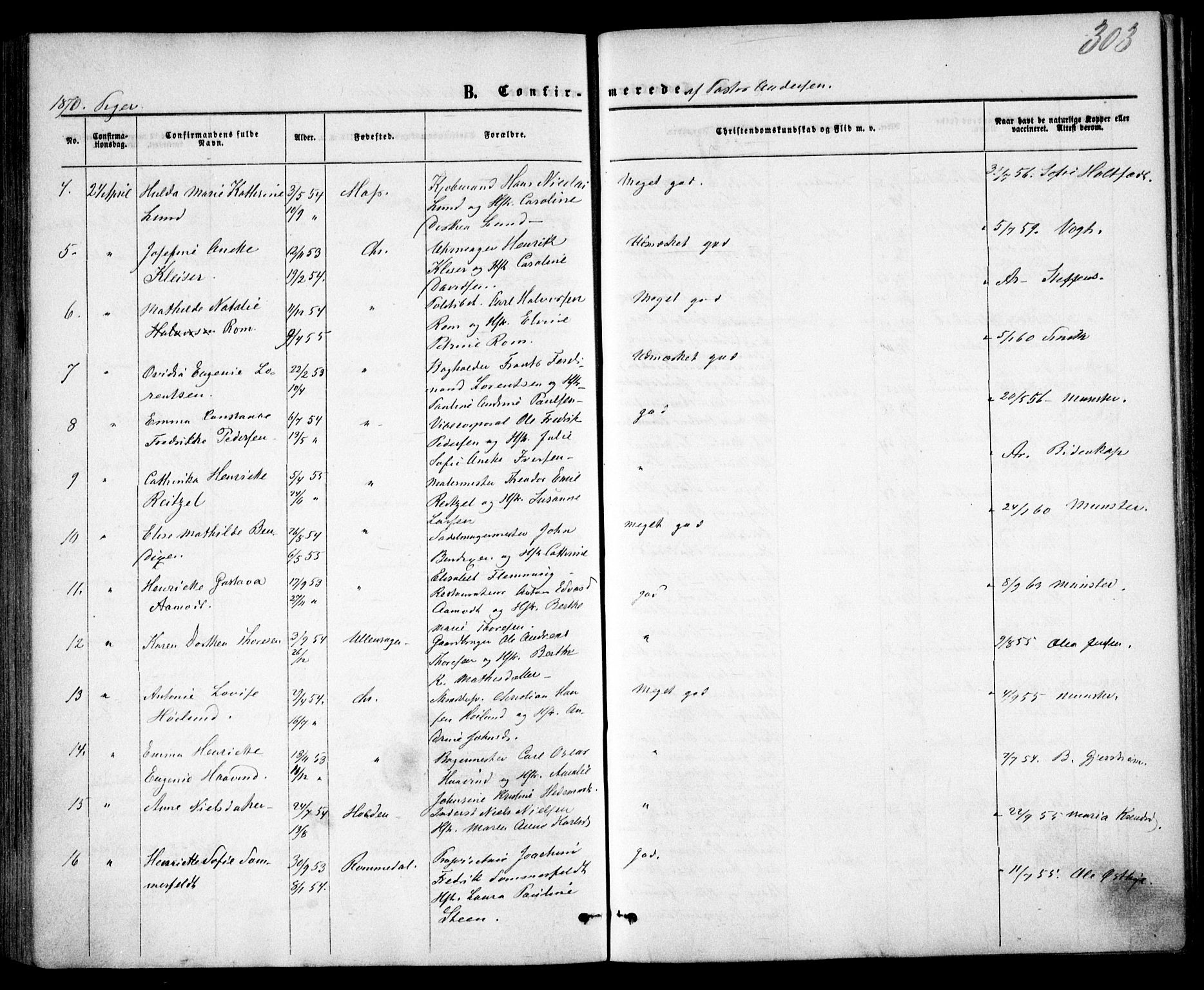Trefoldighet prestekontor Kirkebøker, SAO/A-10882/F/Fb/L0001: Parish register (official) no. II 1, 1858-1871, p. 303