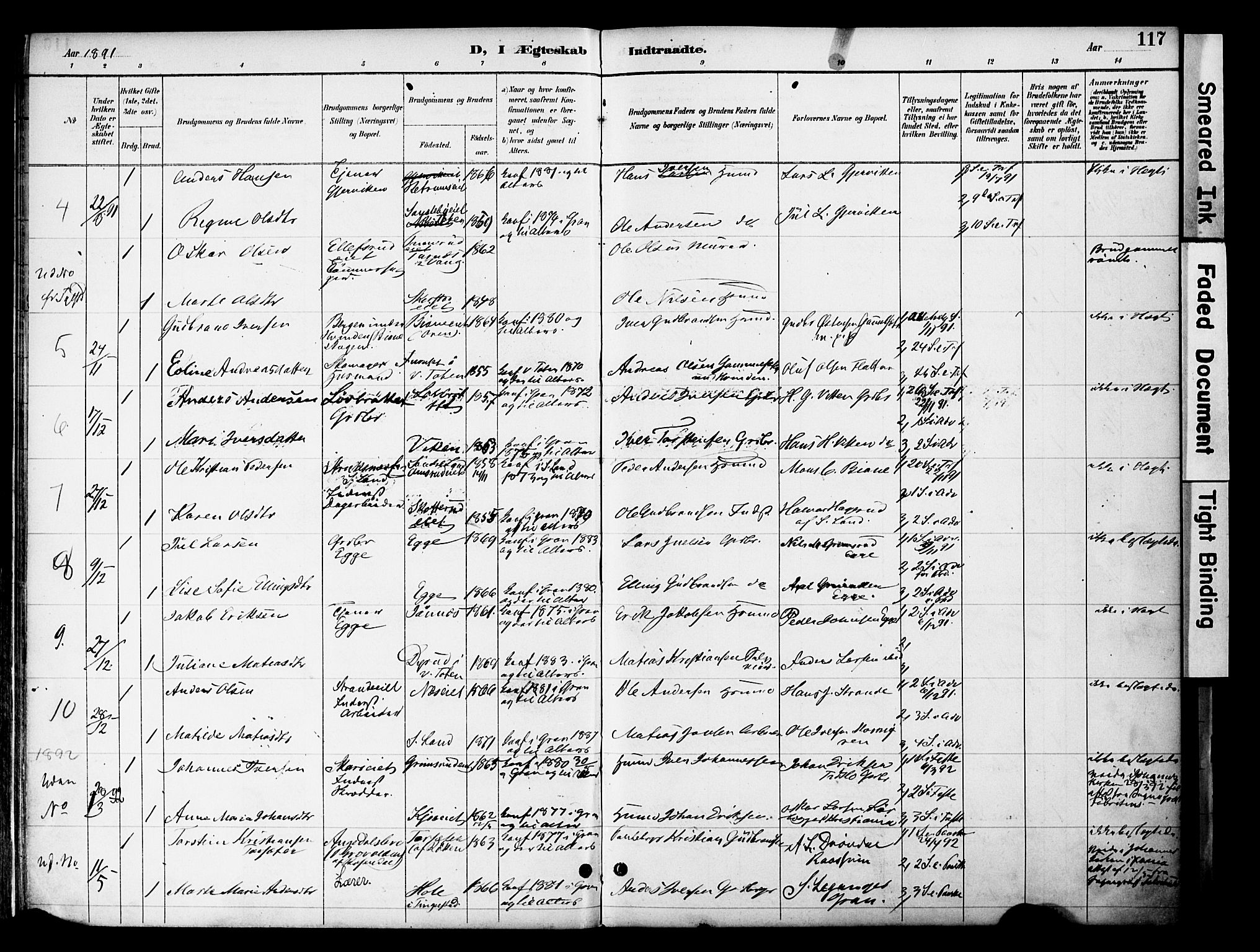 Gran prestekontor, SAH/PREST-112/H/Ha/Haa/L0020: Parish register (official) no. 20, 1889-1899, p. 117