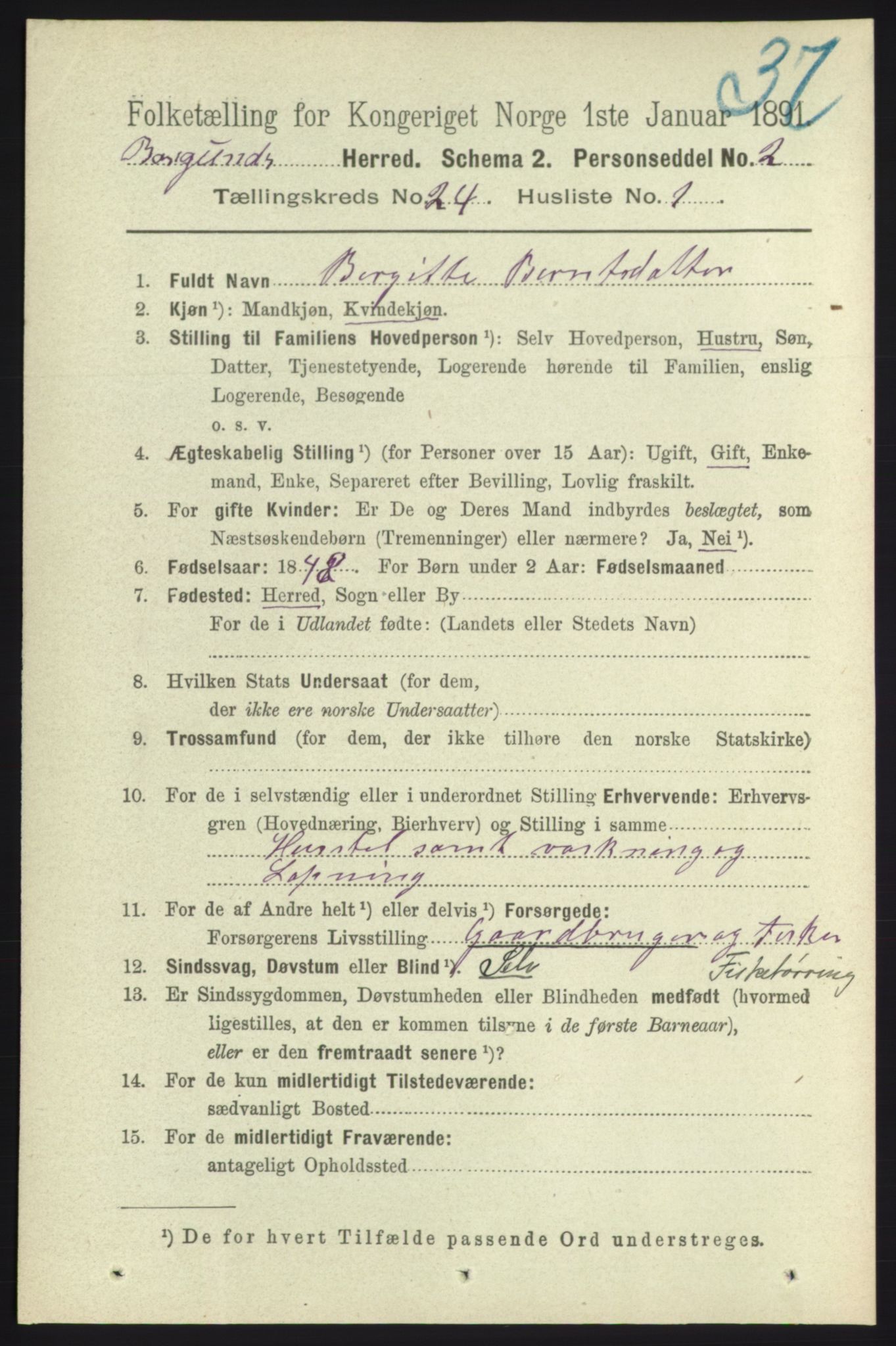 RA, 1891 census for 1531 Borgund, 1891, p. 7103