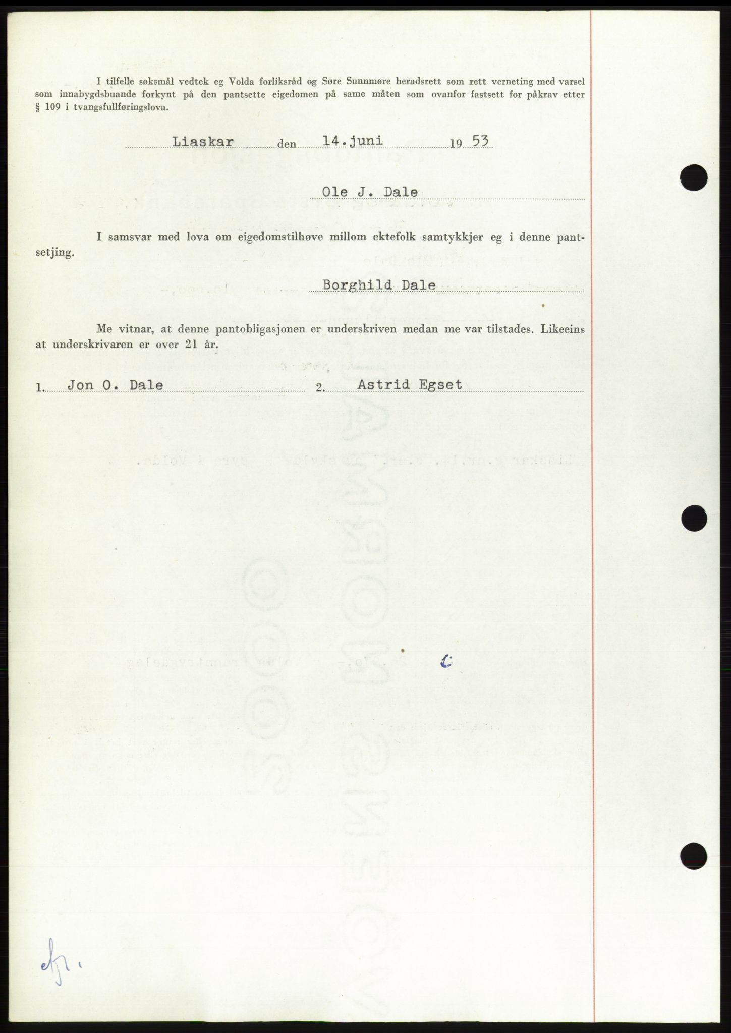 Søre Sunnmøre sorenskriveri, SAT/A-4122/1/2/2C/L0123: Mortgage book no. 11B, 1953-1953, Diary no: : 1421/1953