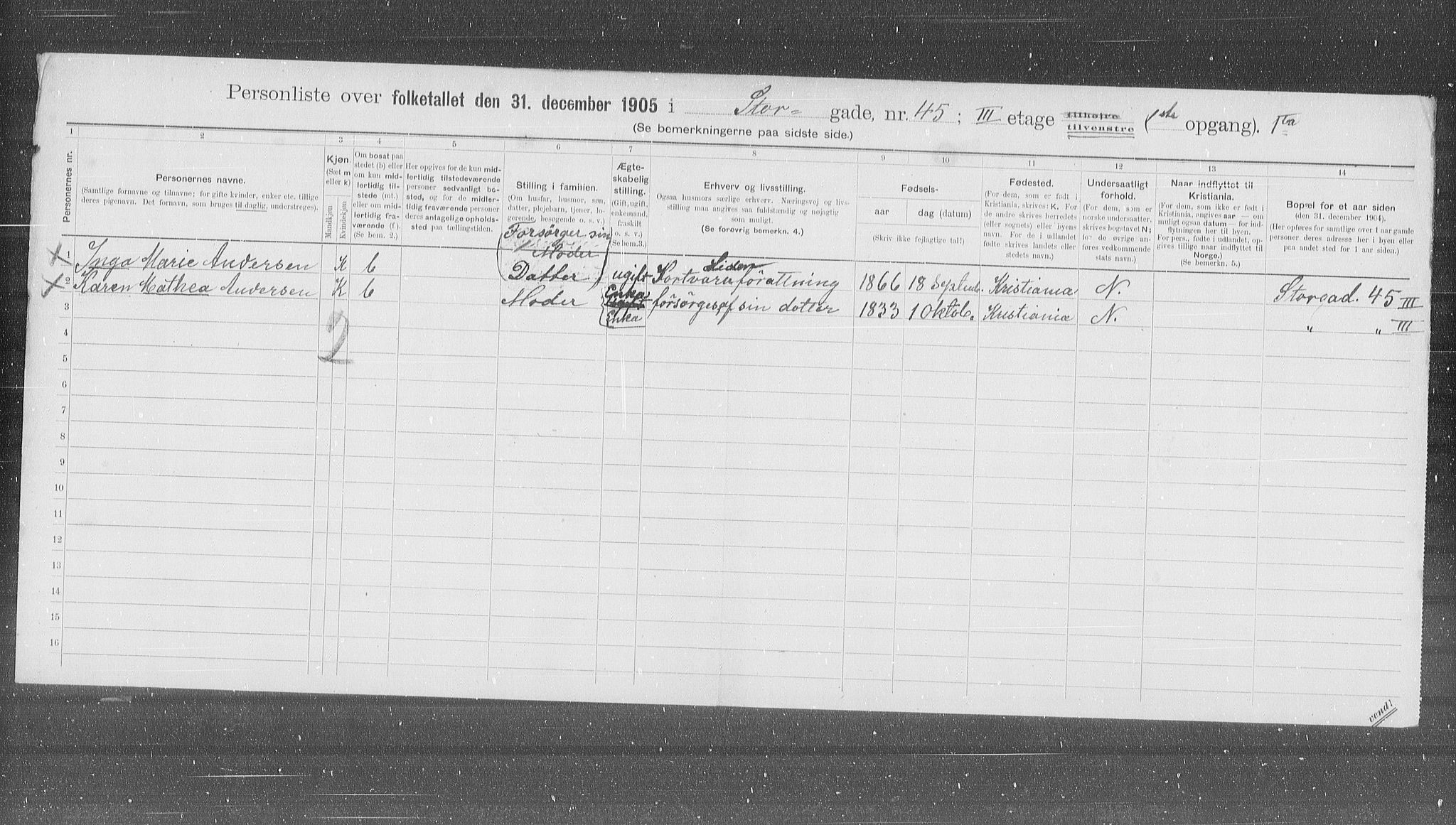 OBA, Municipal Census 1905 for Kristiania, 1905, p. 53808