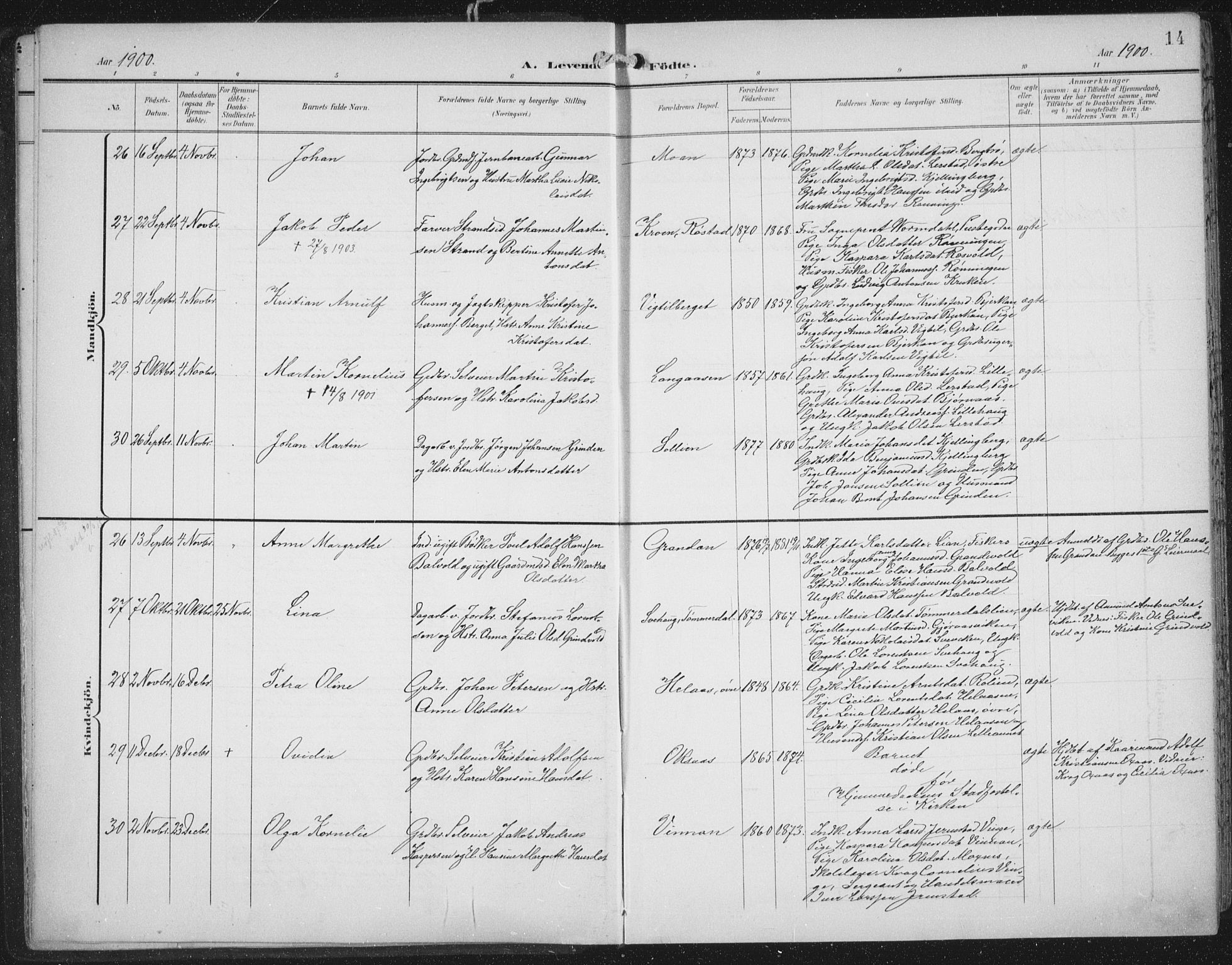 Ministerialprotokoller, klokkerbøker og fødselsregistre - Nord-Trøndelag, SAT/A-1458/701/L0011: Parish register (official) no. 701A11, 1899-1915, p. 14