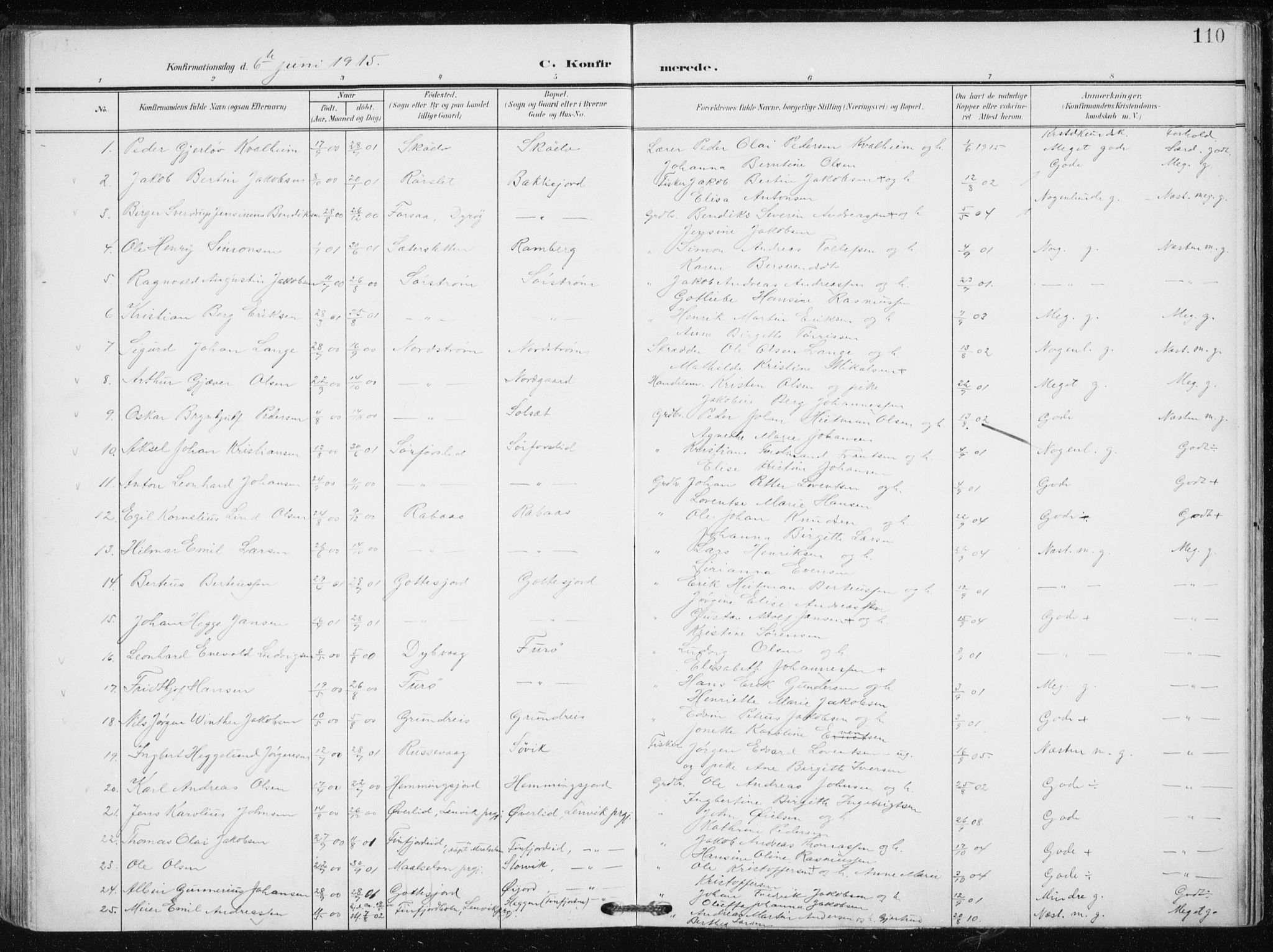 Tranøy sokneprestkontor, SATØ/S-1313/I/Ia/Iaa/L0012kirke: Parish register (official) no. 12, 1905-1918, p. 110