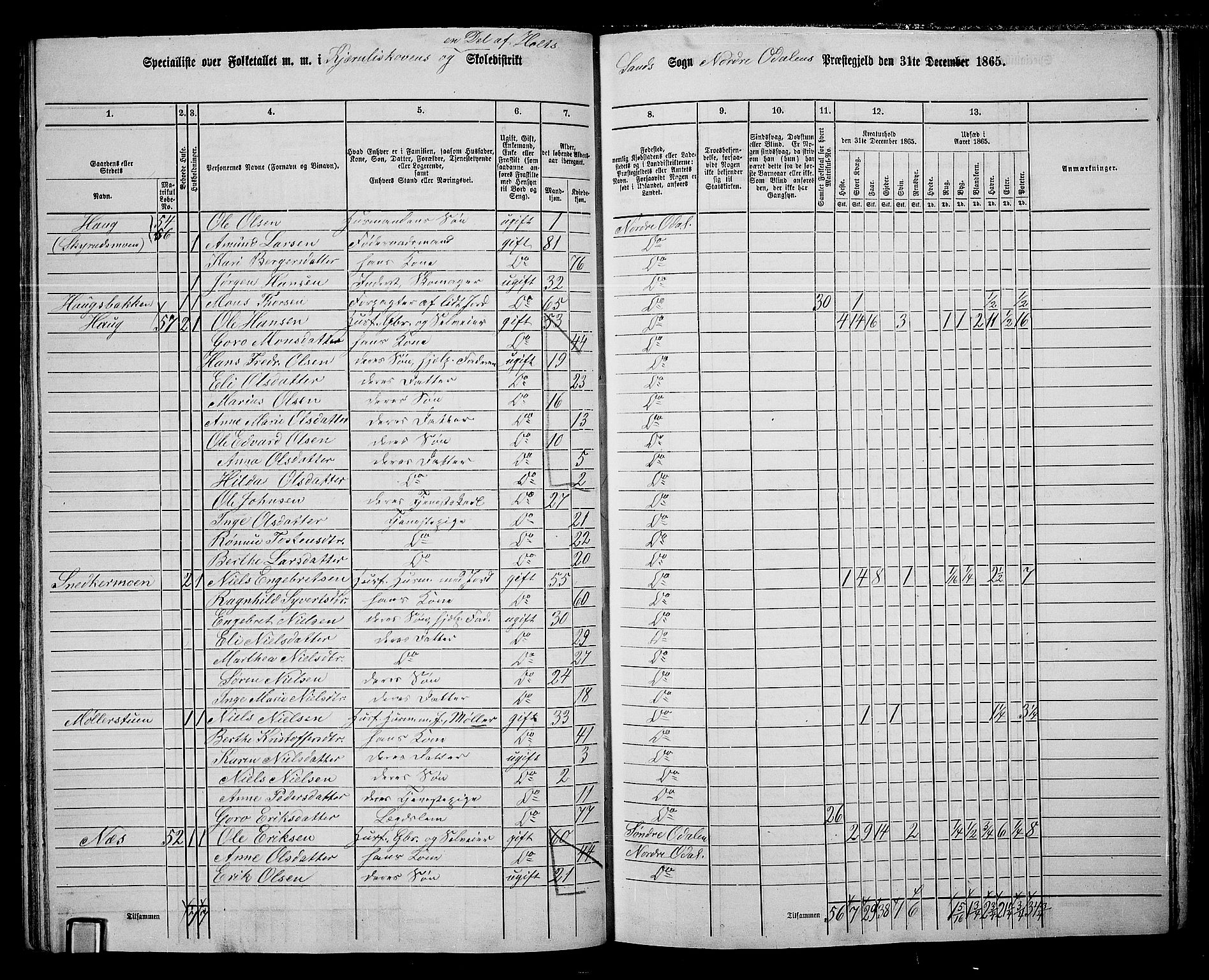 RA, 1865 census for Nord-Odal, 1865, p. 68