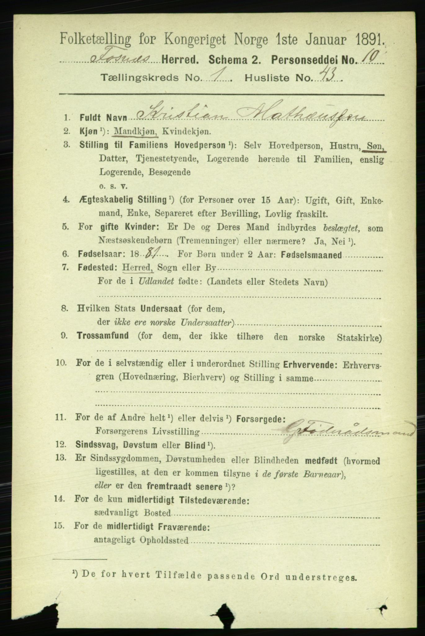 RA, 1891 census for 1748 Fosnes, 1891, p. 361