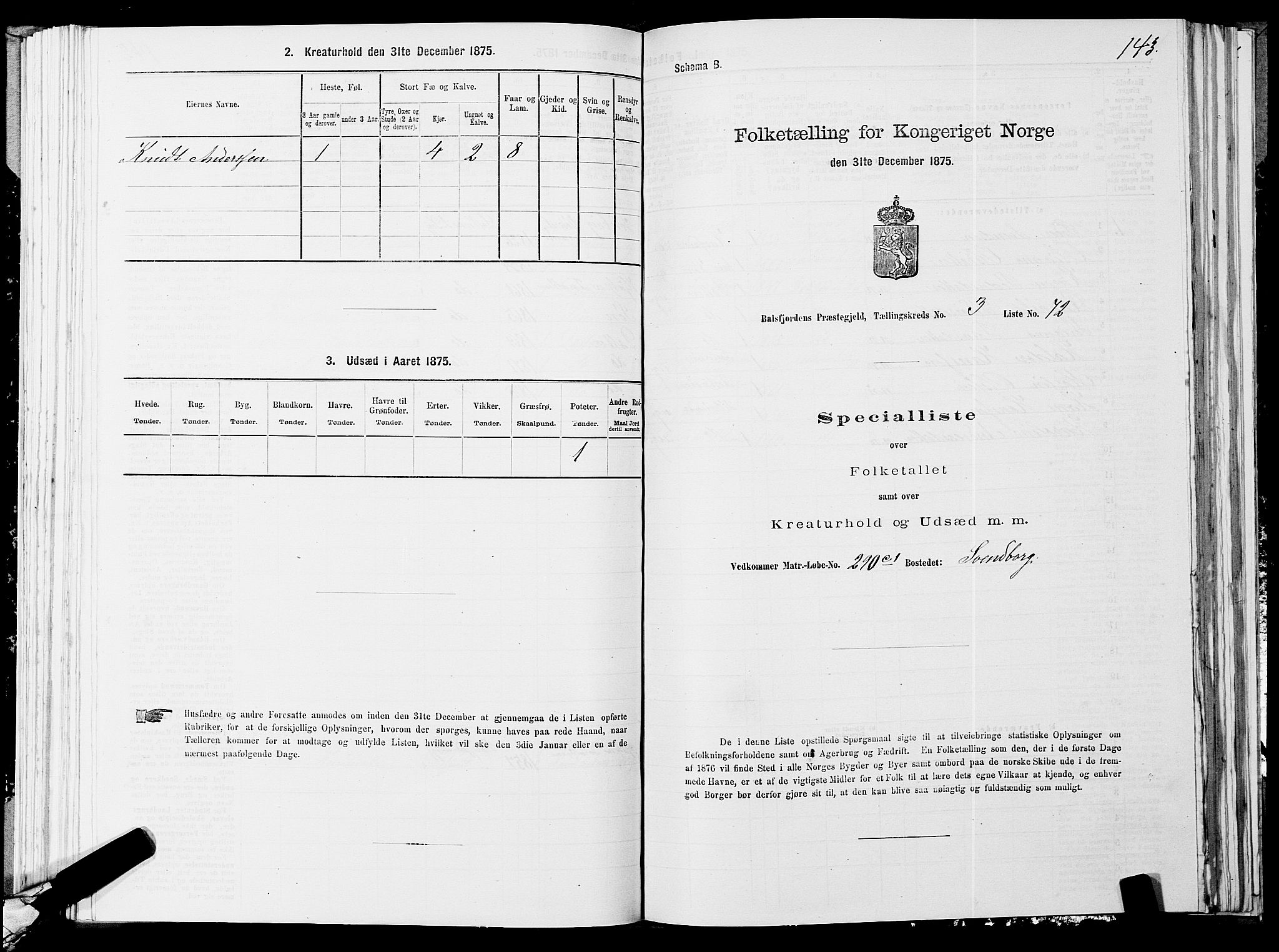SATØ, 1875 census for 1933P Balsfjord, 1875, p. 1743
