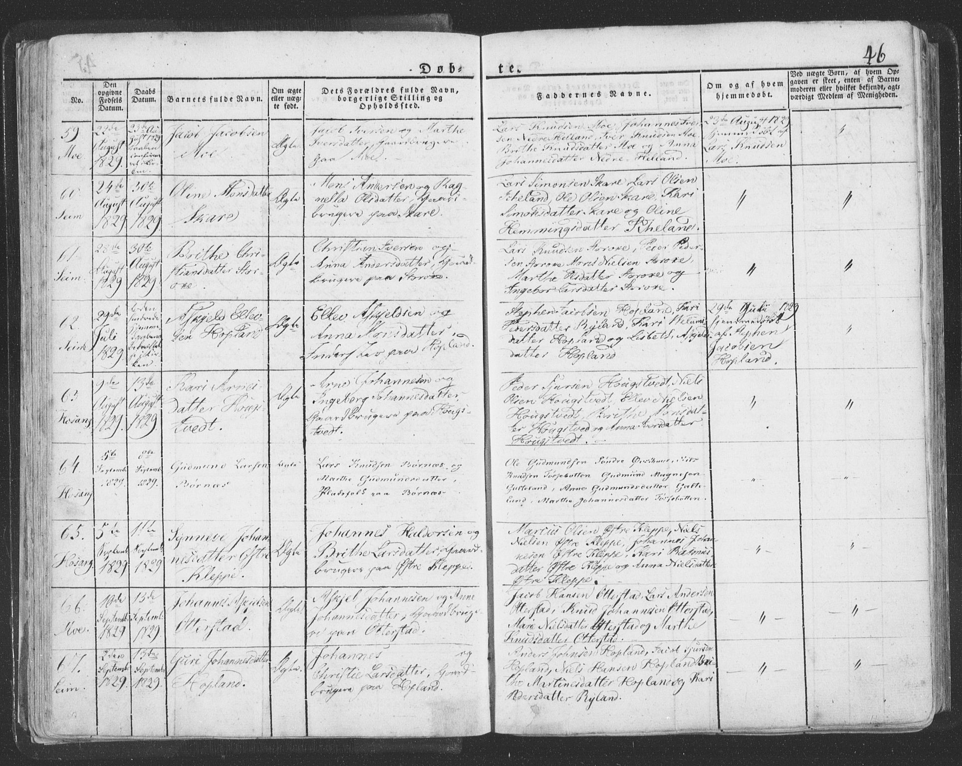 Hosanger sokneprestembete, AV/SAB-A-75801/H/Haa: Parish register (official) no. A 6, 1824-1835, p. 46