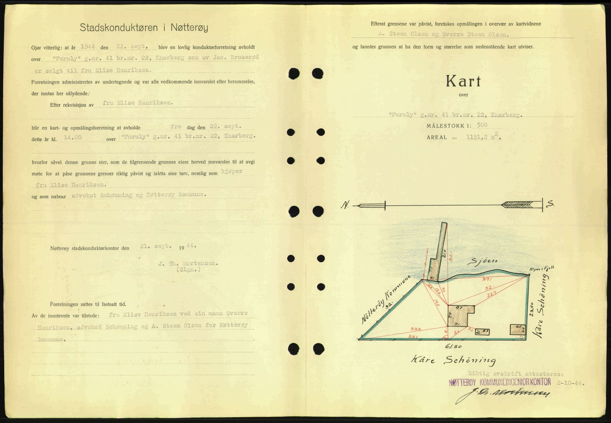 Tønsberg sorenskriveri, AV/SAKO-A-130/G/Ga/Gaa/L0016: Mortgage book no. A16, 1944-1945, Diary no: : 2206/1944