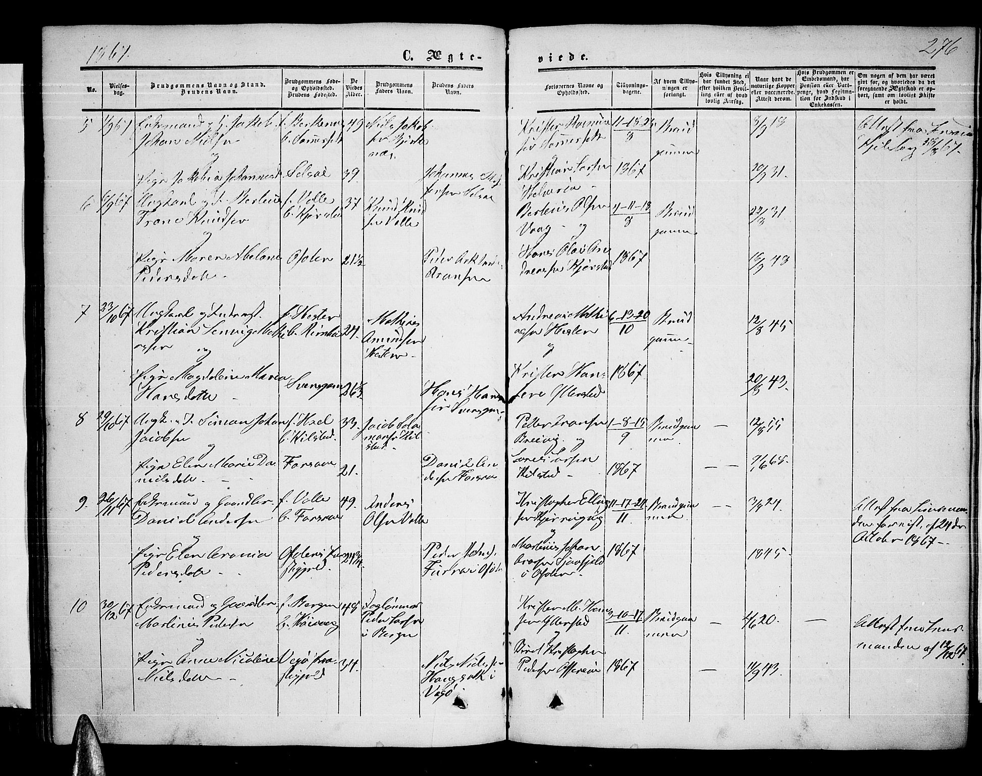 Ministerialprotokoller, klokkerbøker og fødselsregistre - Nordland, AV/SAT-A-1459/872/L1046: Parish register (copy) no. 872C02, 1852-1879, p. 276