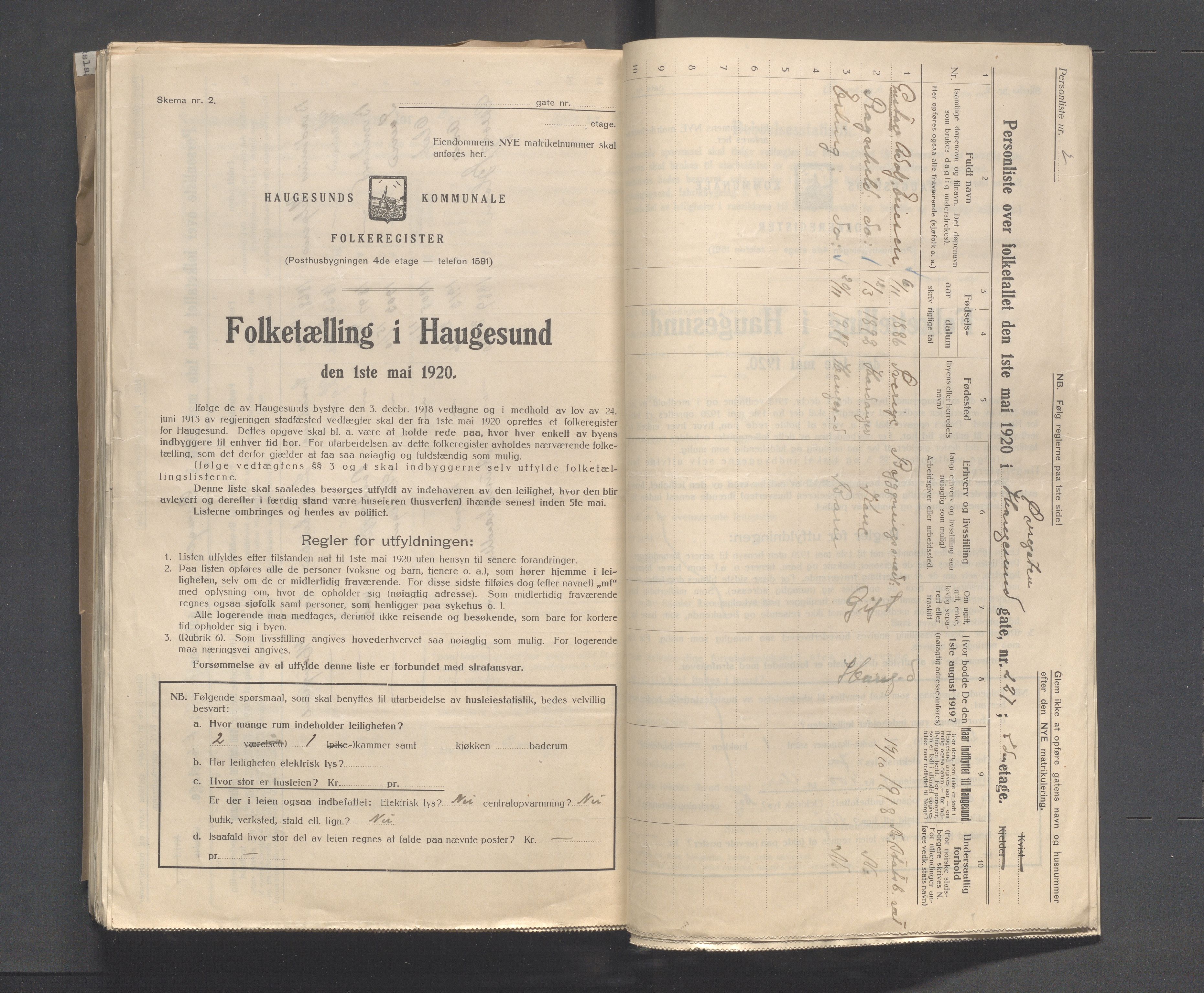 IKAR, Local census 1.5.1920 for Haugesund, 1920, p. 5602