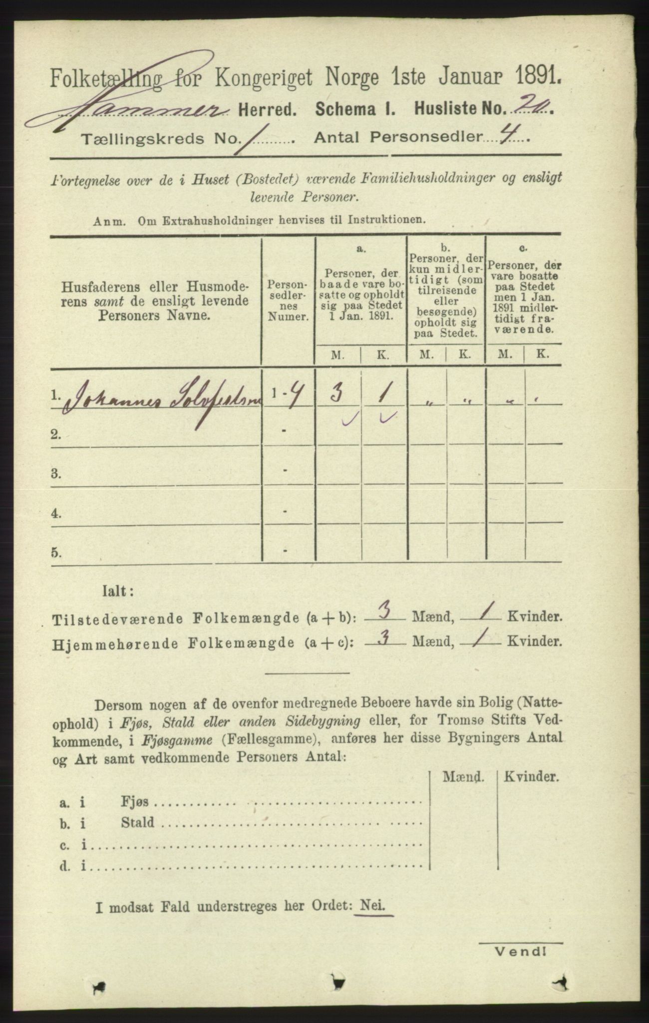 RA, 1891 census for 1254 Hamre, 1891, p. 60