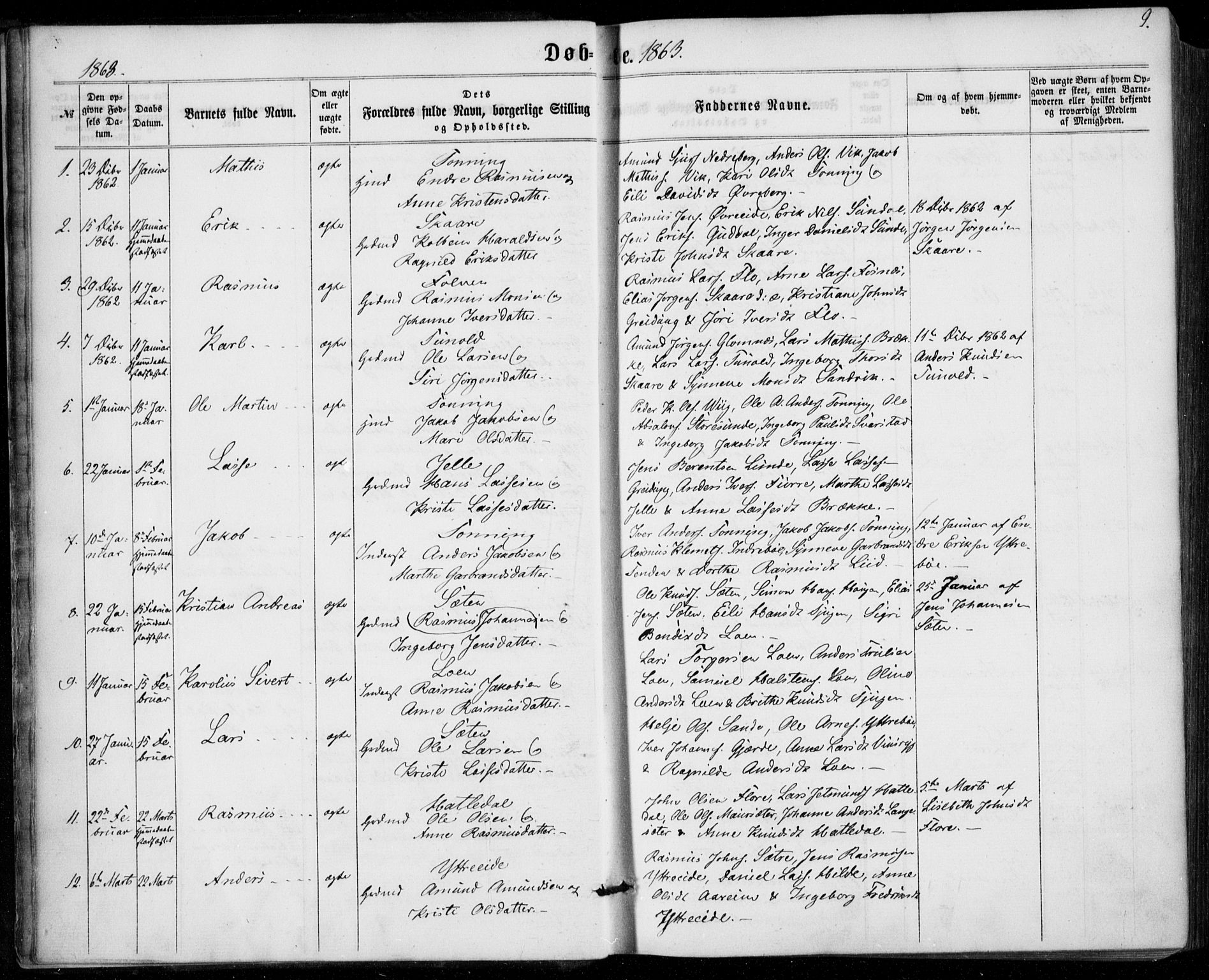 Stryn Sokneprestembete, SAB/A-82501: Parish register (official) no. A 3, 1862-1877, p. 9