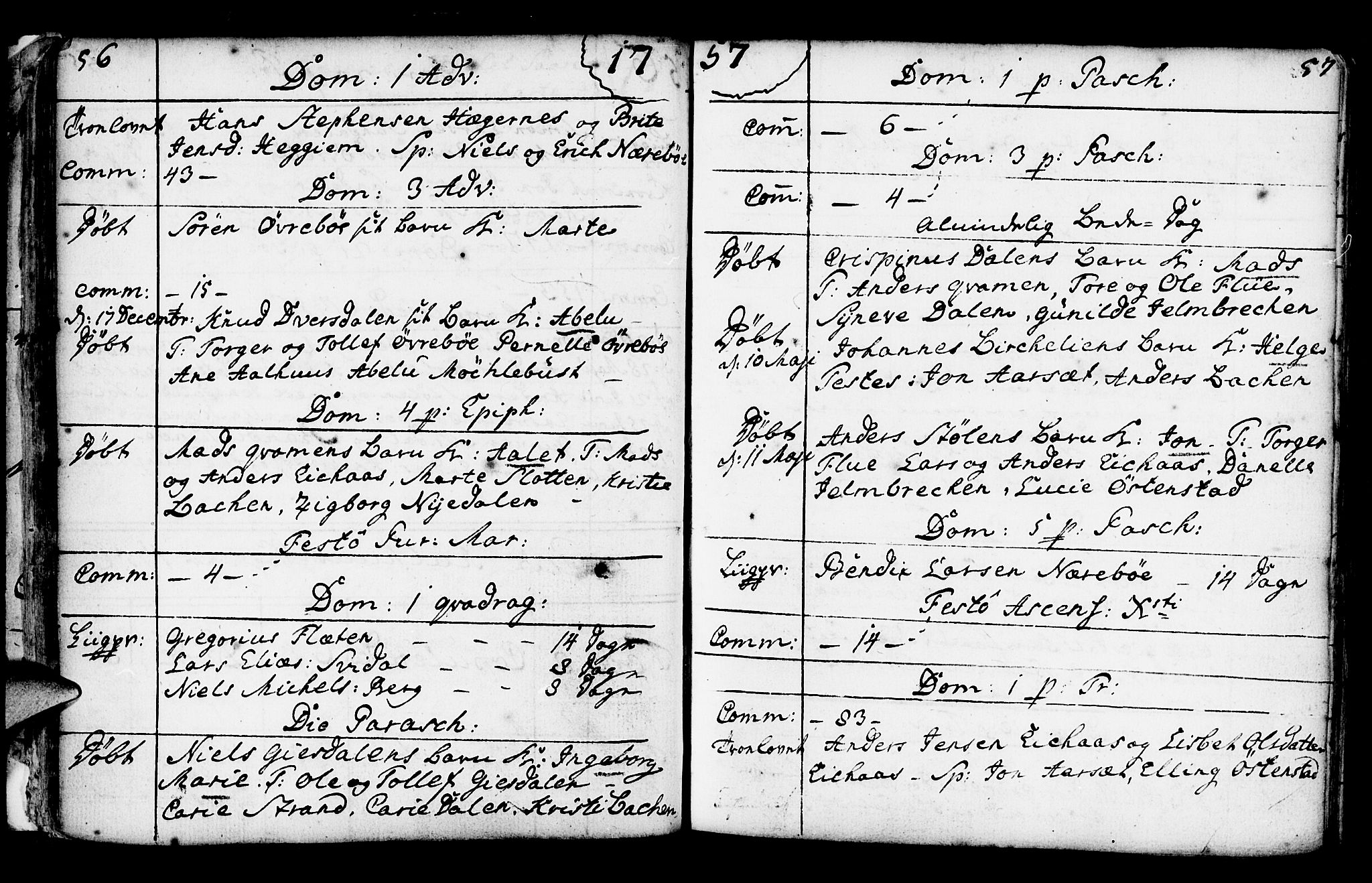 Jølster sokneprestembete, SAB/A-80701/H/Haa/Haaa/L0003: Parish register (official) no. A 3, 1748-1789, p. 56-57