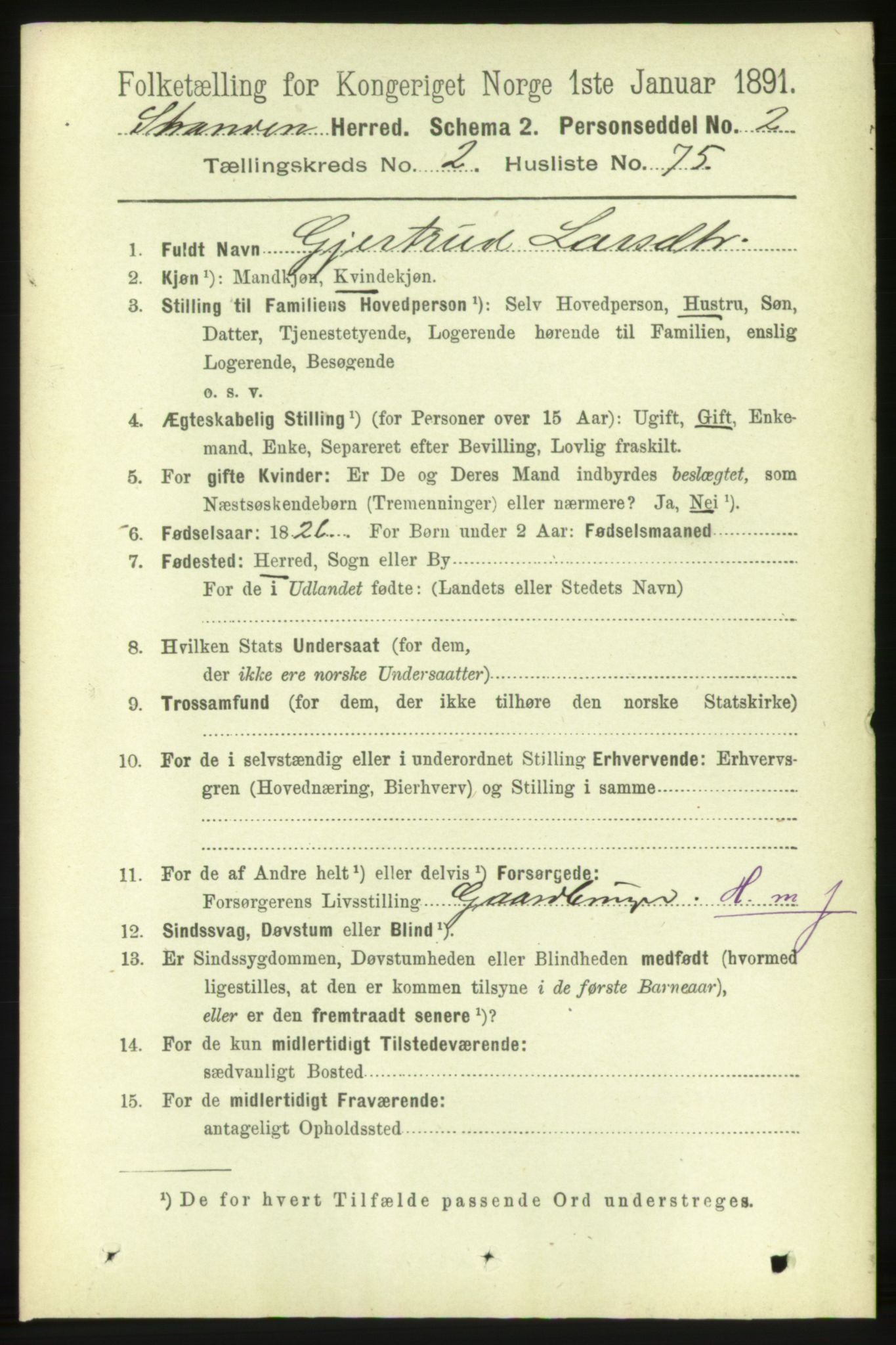 RA, 1891 census for 1525 Stranda, 1891, p. 307