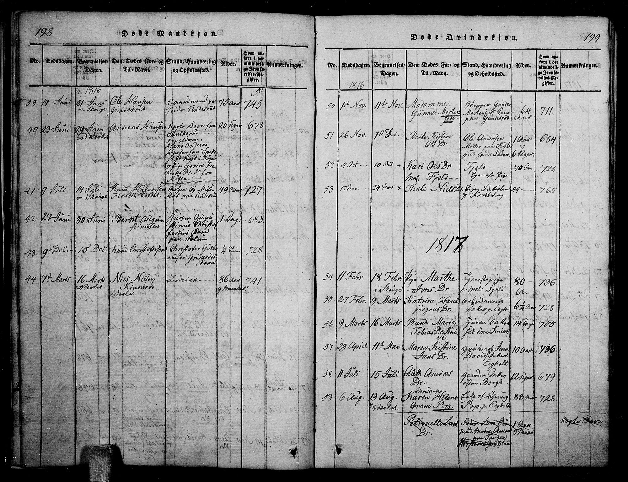 Skoger kirkebøker, SAKO/A-59/G/Ga/L0001: Parish register (copy) no. I 1, 1814-1845, p. 198-199