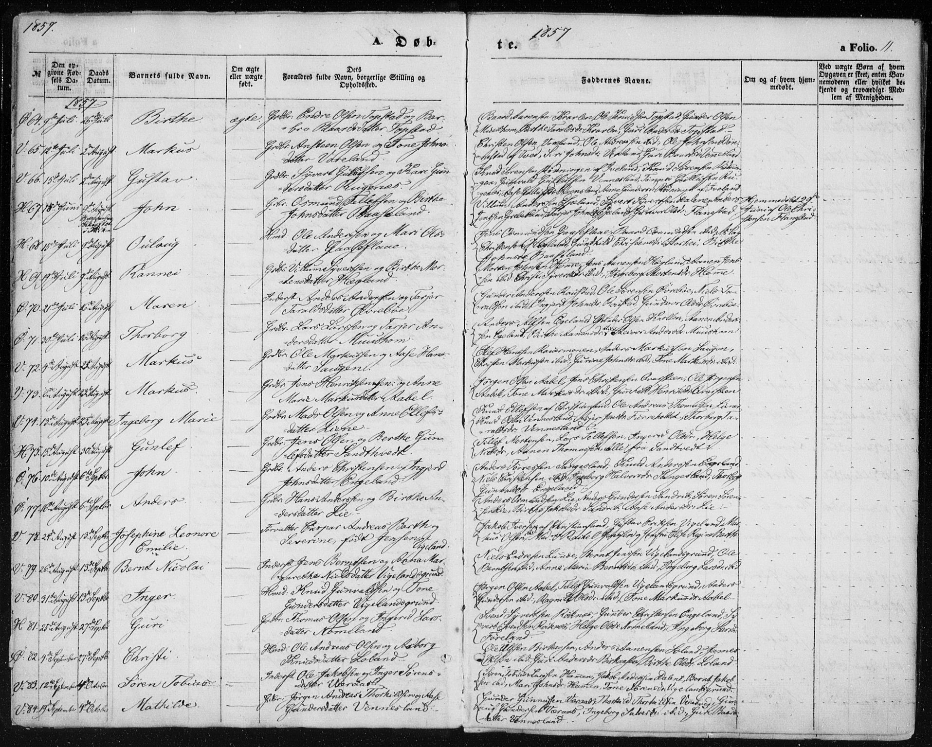 Vennesla sokneprestkontor, AV/SAK-1111-0045/Fa/Fac/L0007: Parish register (official) no. A 7, 1855-1873, p. 11