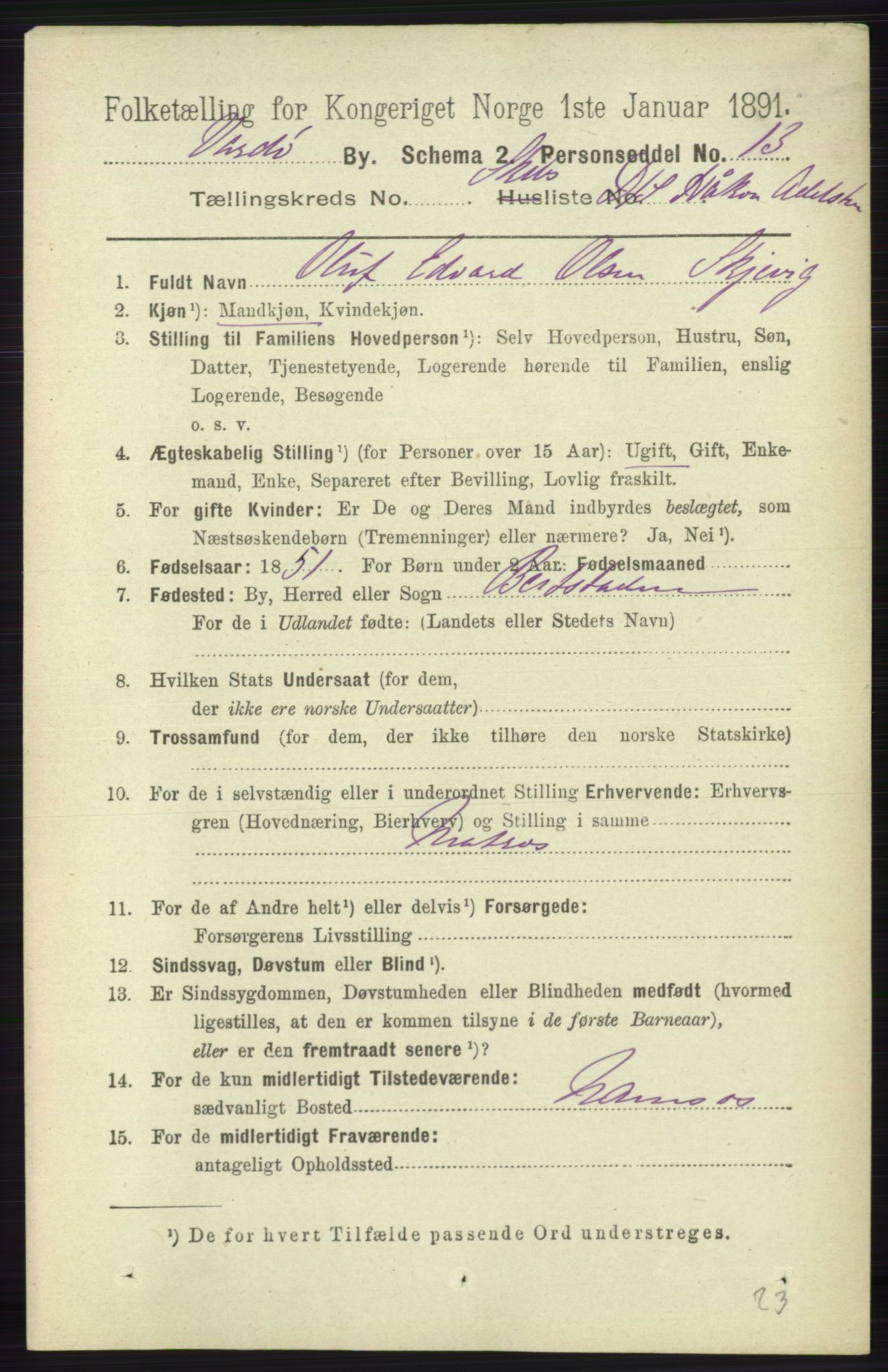 RA, 1891 census for 2002 Vardø, 1891, p. 2751