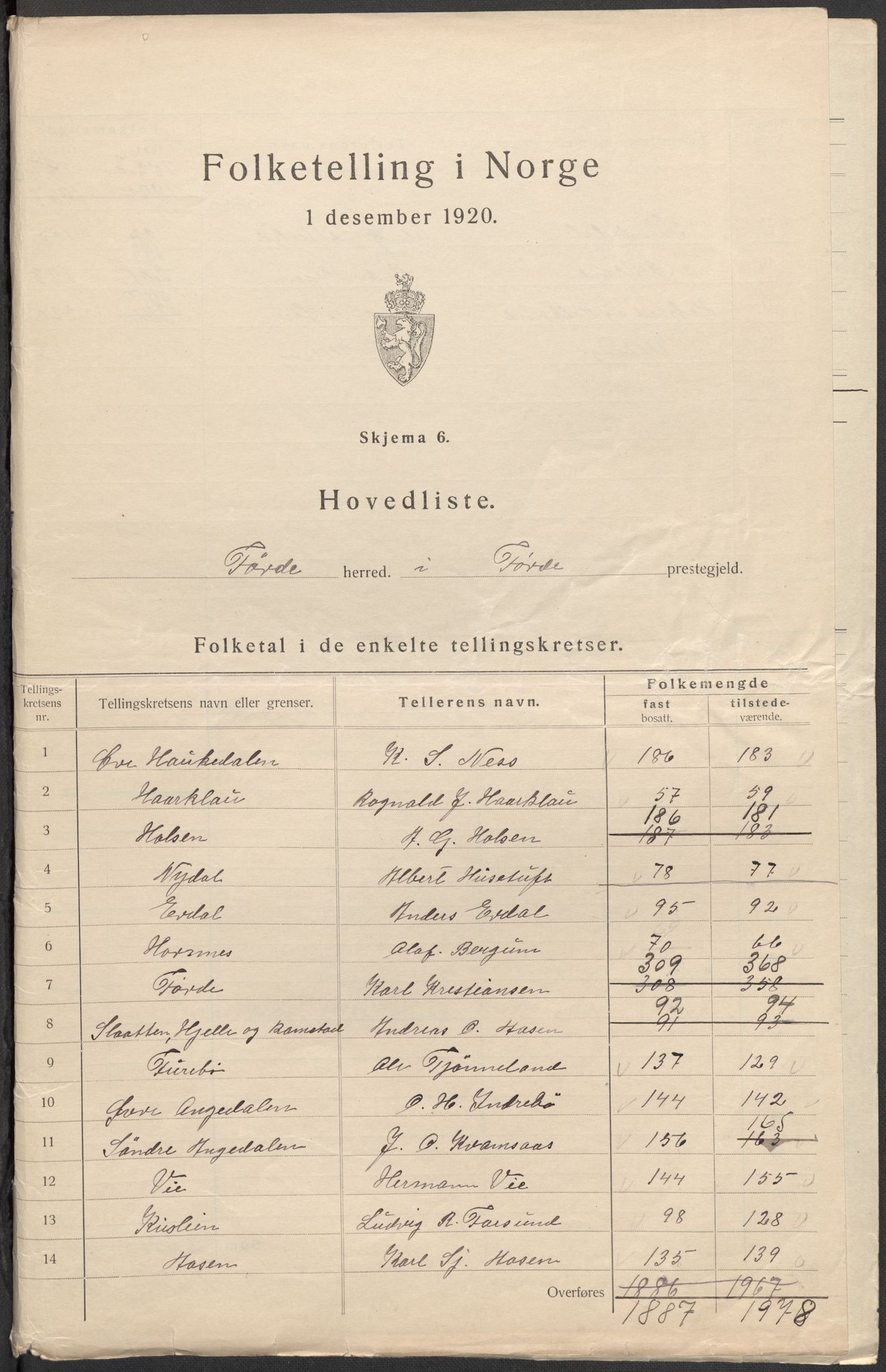 SAB, 1920 census for Førde, 1920, p. 2