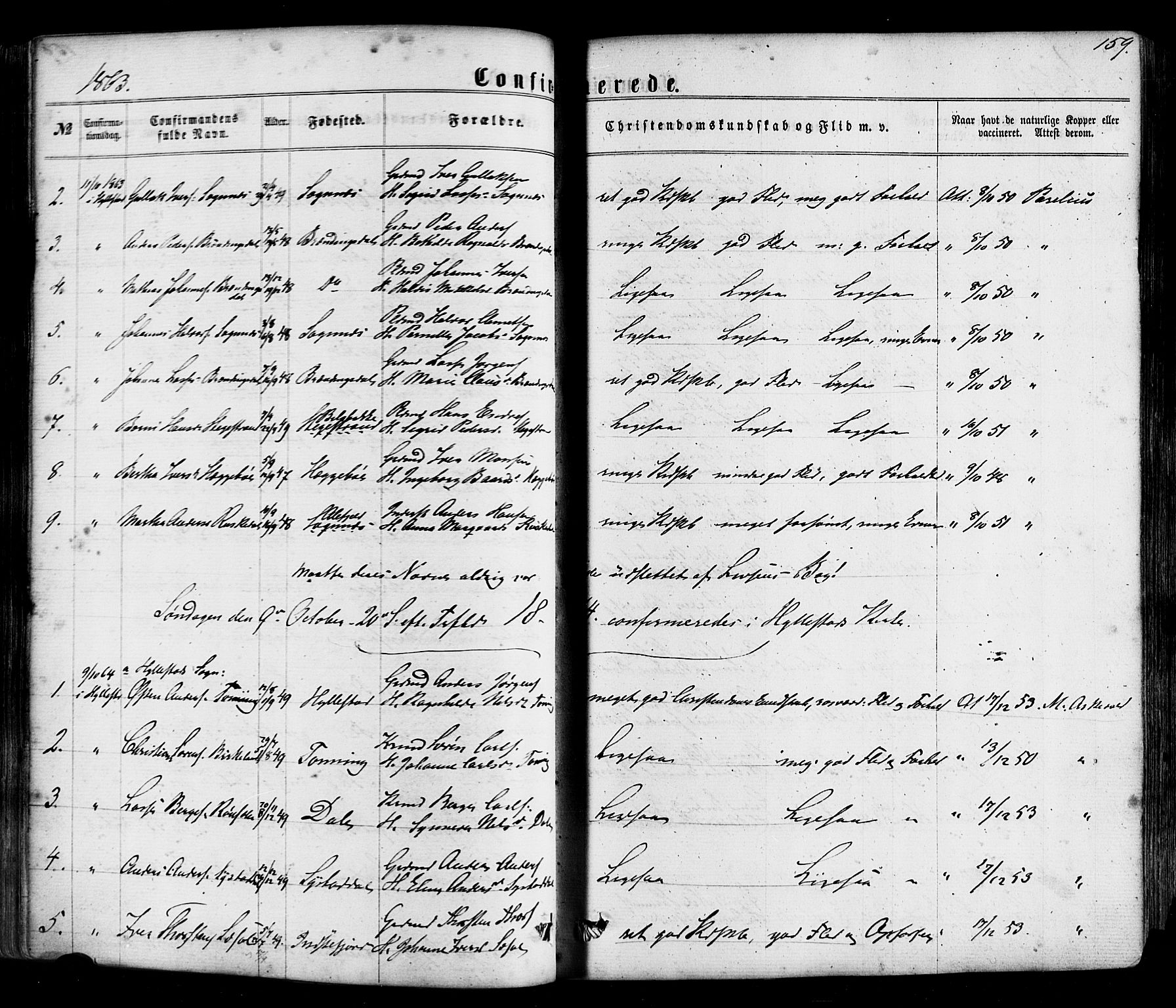 Hyllestad sokneprestembete, SAB/A-80401: Parish register (official) no. A 1, 1861-1886, p. 159