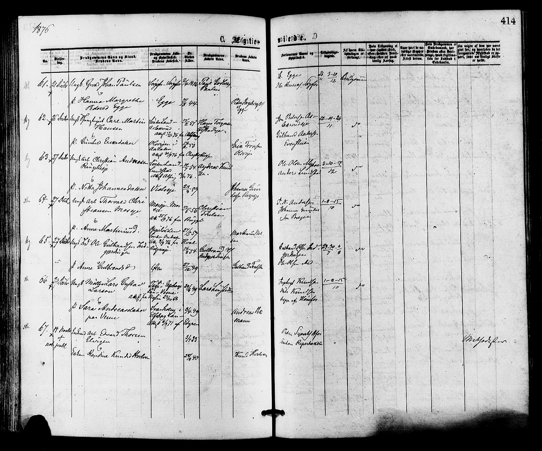 Norderhov kirkebøker, AV/SAKO-A-237/F/Fa/L0015: Parish register (official) no. 15, 1875-1884, p. 414