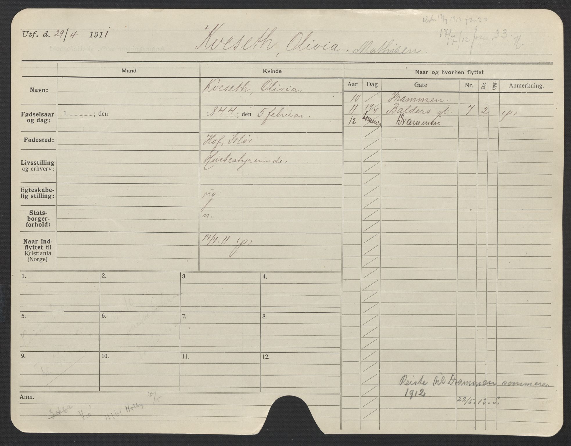 Oslo folkeregister, Registerkort, AV/SAO-A-11715/F/Fa/Fac/L0019: Kvinner, 1906-1914, p. 674a