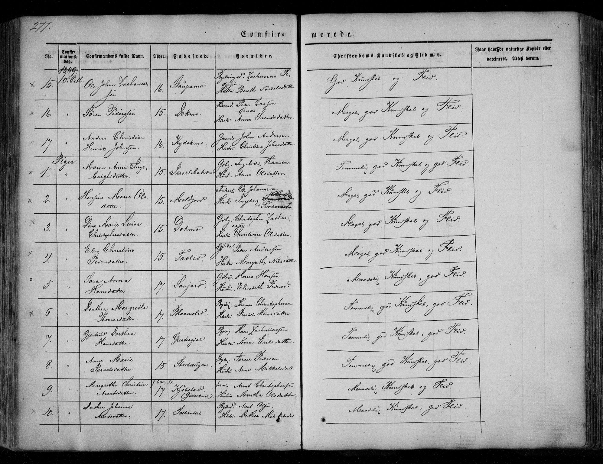 Ministerialprotokoller, klokkerbøker og fødselsregistre - Nordland, AV/SAT-A-1459/846/L0644: Parish register (official) no. 846A02, 1837-1872, p. 277