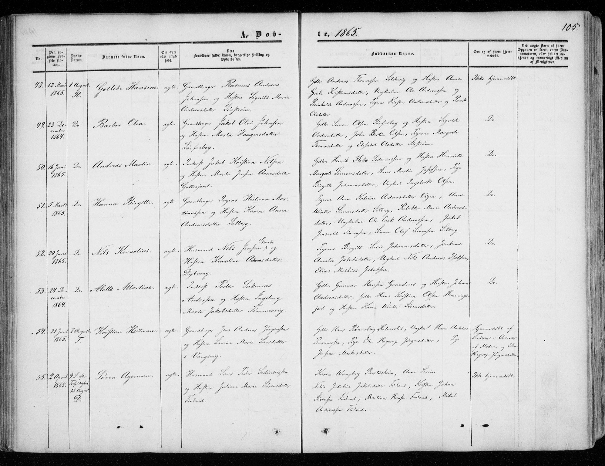 Tranøy sokneprestkontor, SATØ/S-1313/I/Ia/Iaa/L0007kirke: Parish register (official) no. 7, 1856-1866, p. 105