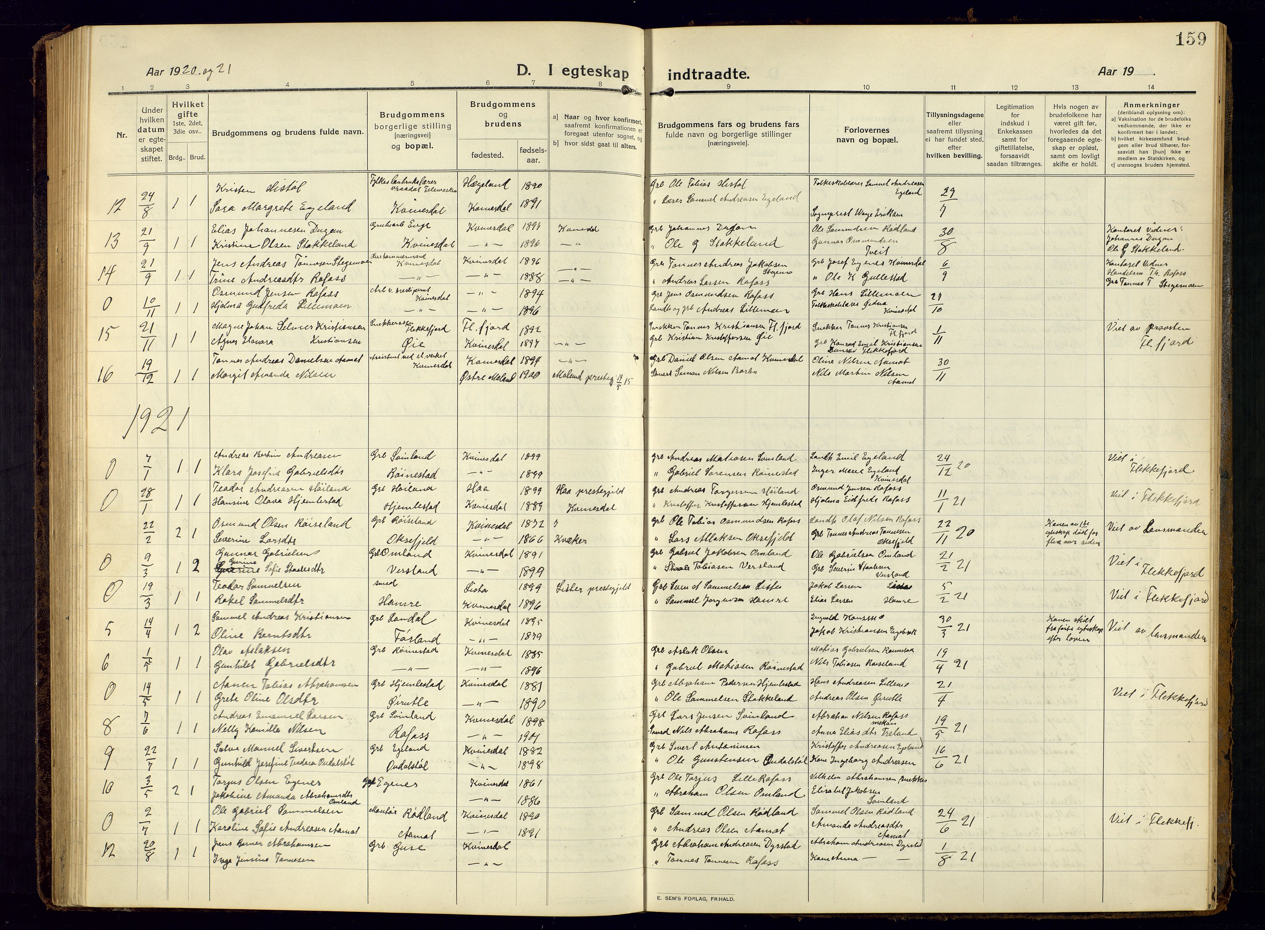 Kvinesdal sokneprestkontor, AV/SAK-1111-0026/F/Fb/Fbb/L0004: Parish register (copy) no. B 4, 1917-1938, p. 159