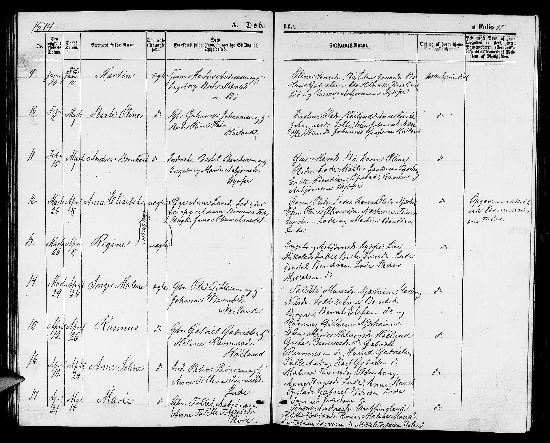 Hå sokneprestkontor, AV/SAST-A-101801/001/30BB/L0001: Parish register (copy) no. B 1, 1854-1883, p. 95