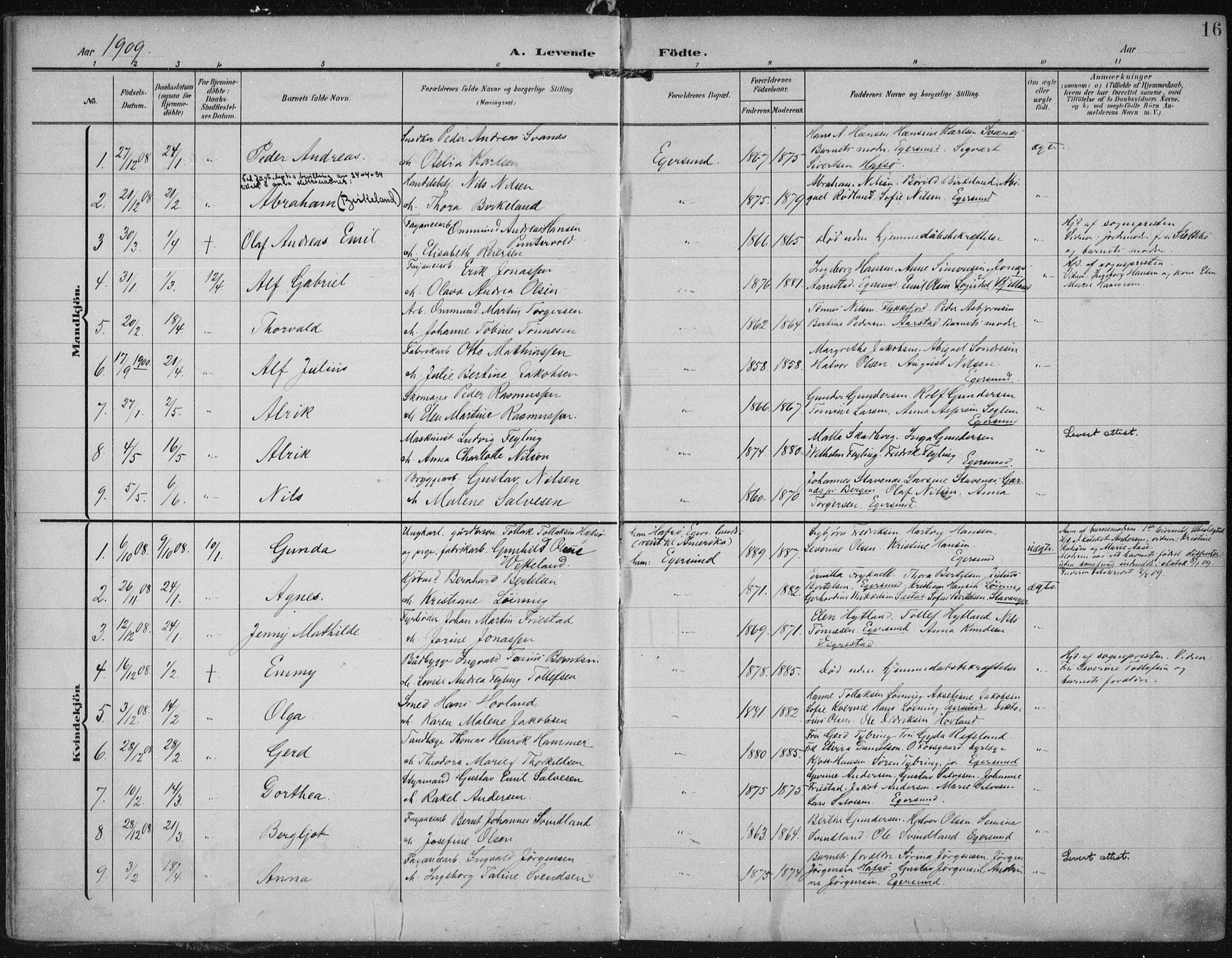 Eigersund sokneprestkontor, SAST/A-101807/S08/L0022: Parish register (official) no. A 21, 1905-1928, p. 16