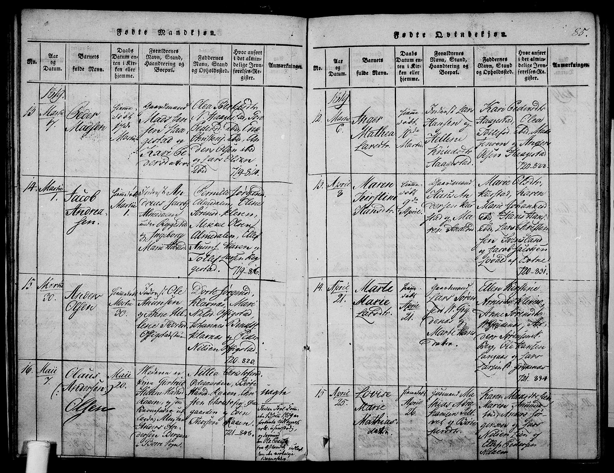 Våle kirkebøker, AV/SAKO-A-334/F/Fa/L0007: Parish register (official) no. I 7, 1814-1824, p. 84-85