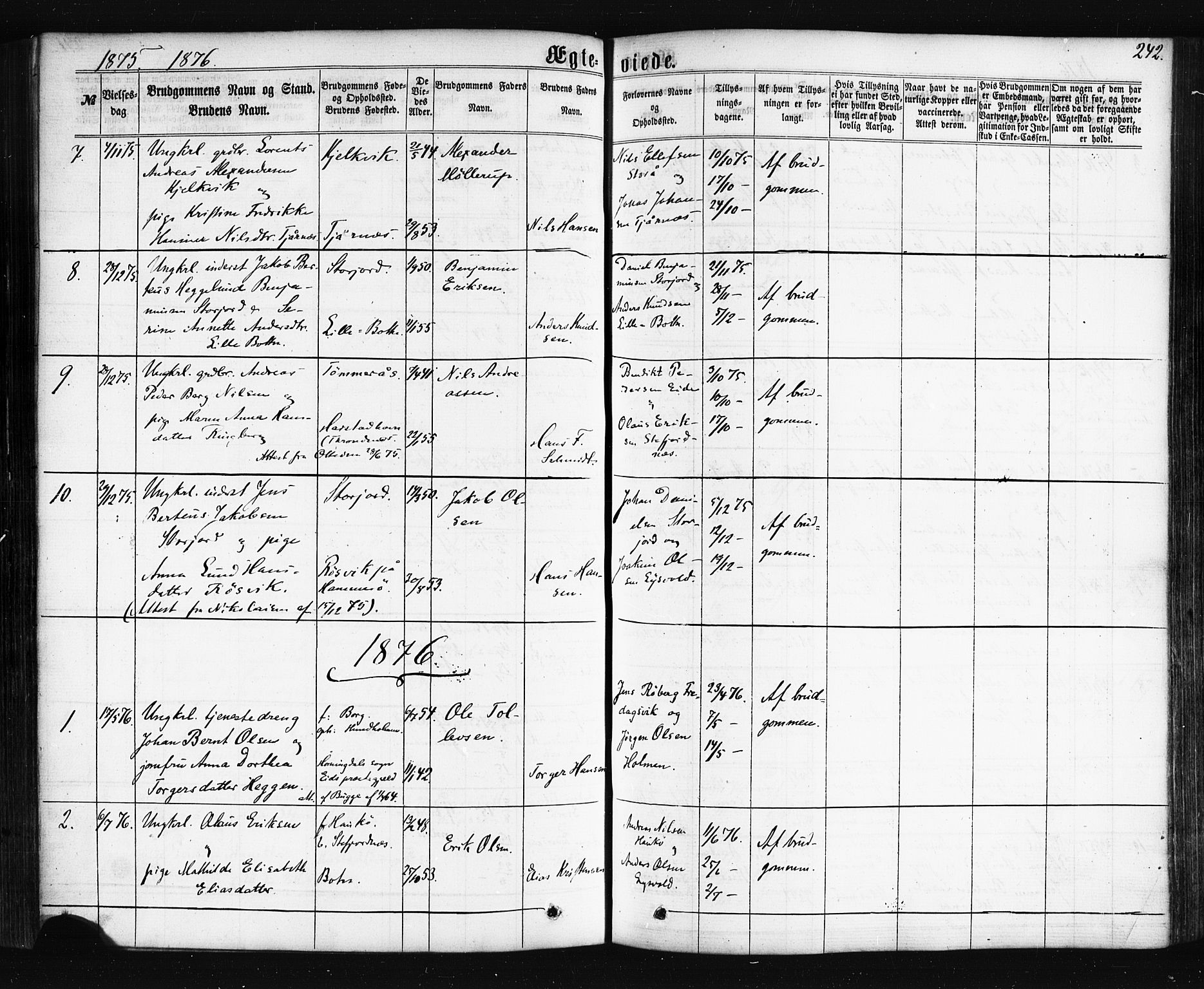 Ministerialprotokoller, klokkerbøker og fødselsregistre - Nordland, AV/SAT-A-1459/861/L0867: Parish register (official) no. 861A02, 1864-1878, p. 242