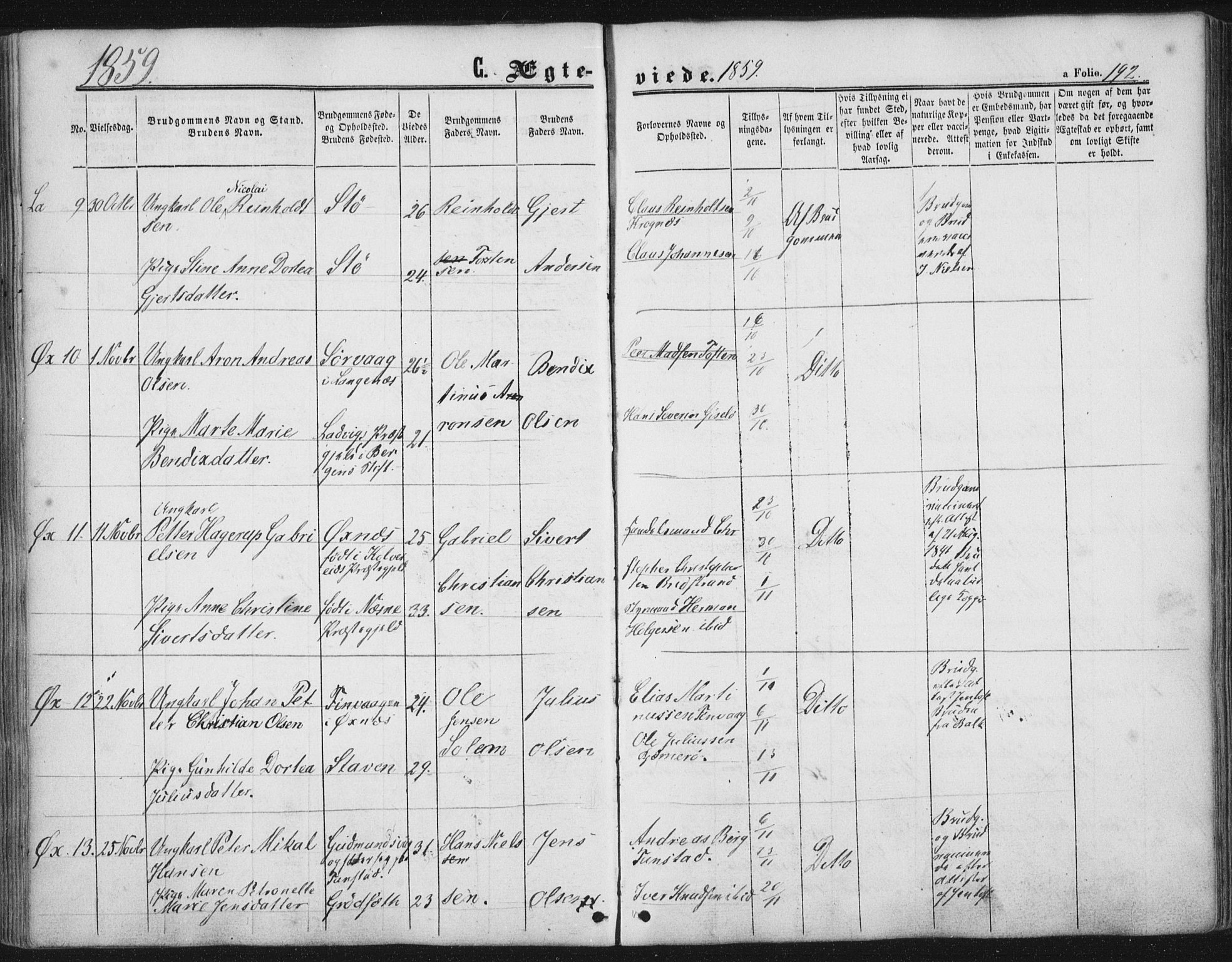 Ministerialprotokoller, klokkerbøker og fødselsregistre - Nordland, AV/SAT-A-1459/893/L1333: Parish register (official) no. 893A06, 1858-1866, p. 192