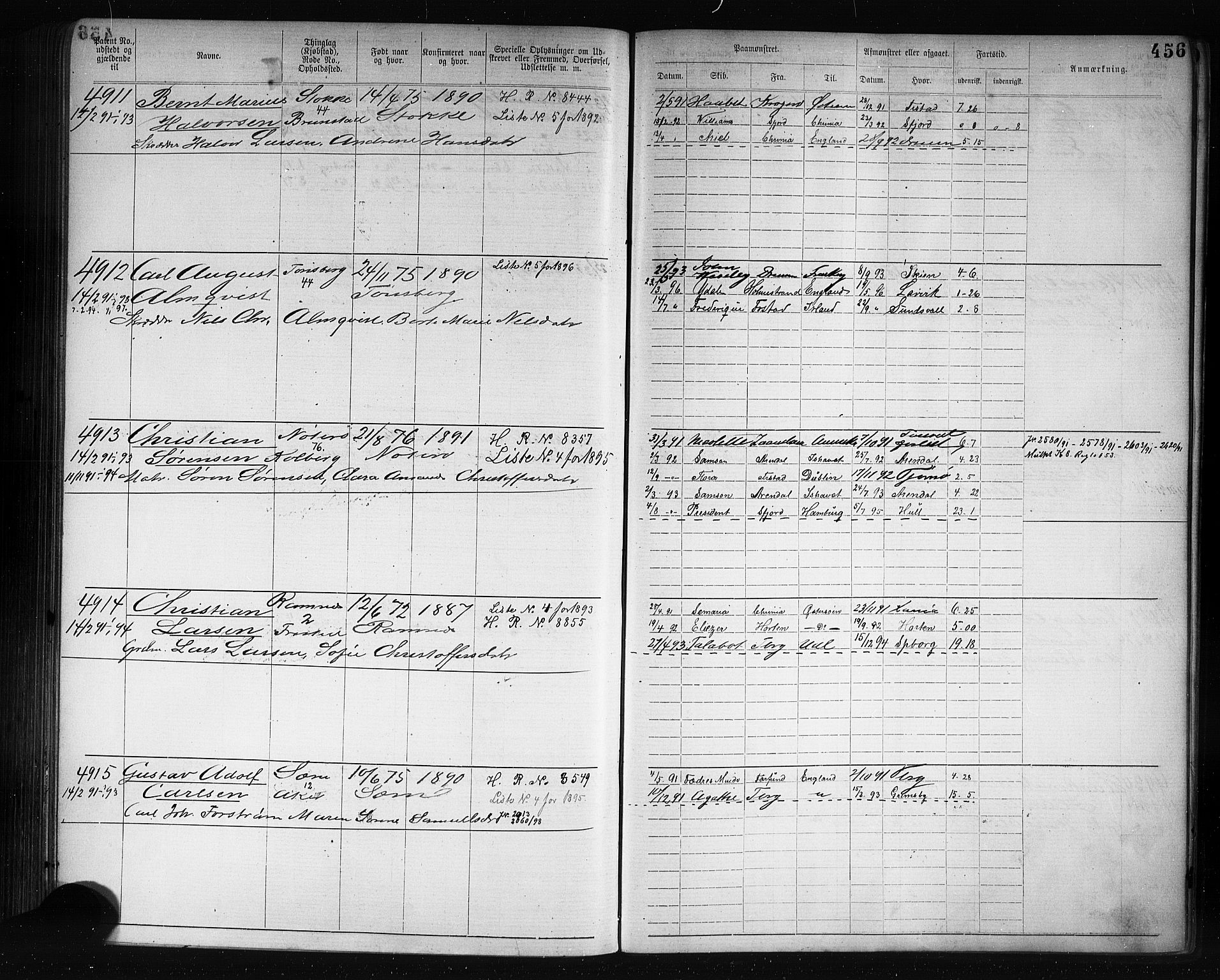 Tønsberg innrulleringskontor, AV/SAKO-A-786/F/Fb/L0007: Annotasjonsrulle Patent nr. 2636-5150, 1881-1892, p. 457