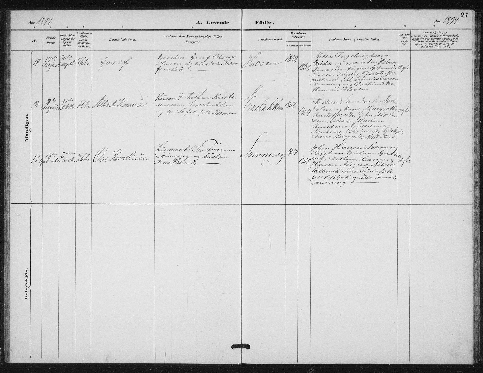 Ministerialprotokoller, klokkerbøker og fødselsregistre - Sør-Trøndelag, SAT/A-1456/656/L0698: Parish register (copy) no. 656C04, 1890-1904, p. 27