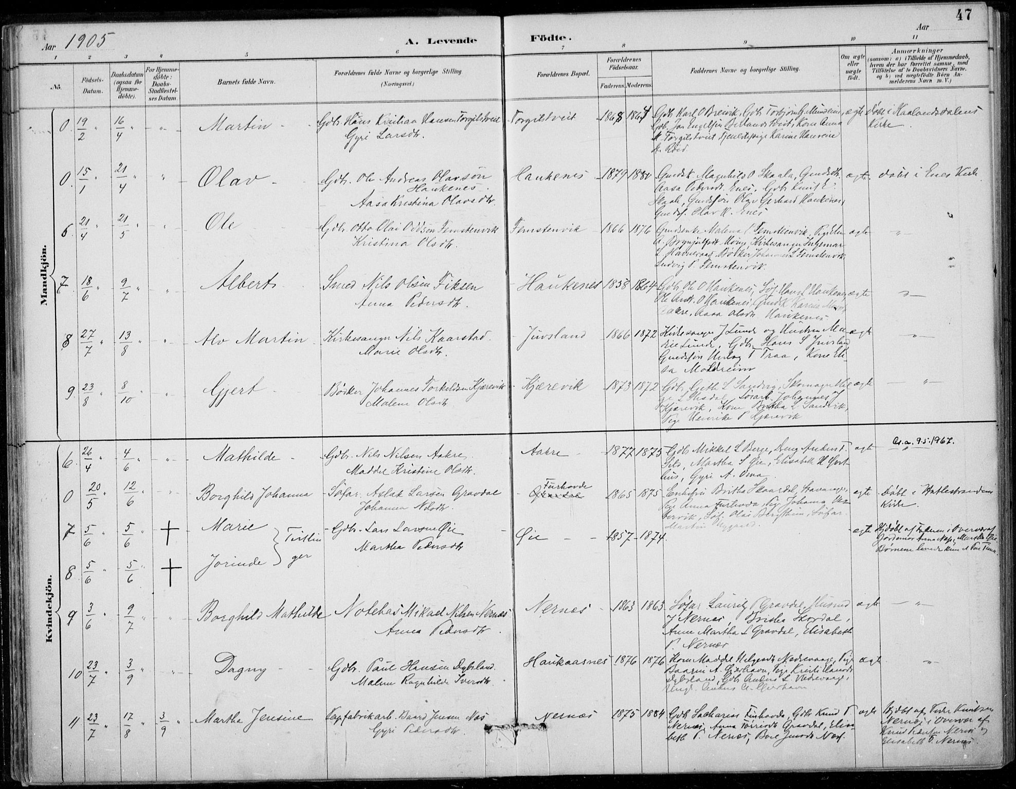 Strandebarm sokneprestembete, SAB/A-78401/H/Haa: Parish register (official) no. D  1, 1886-1912, p. 47