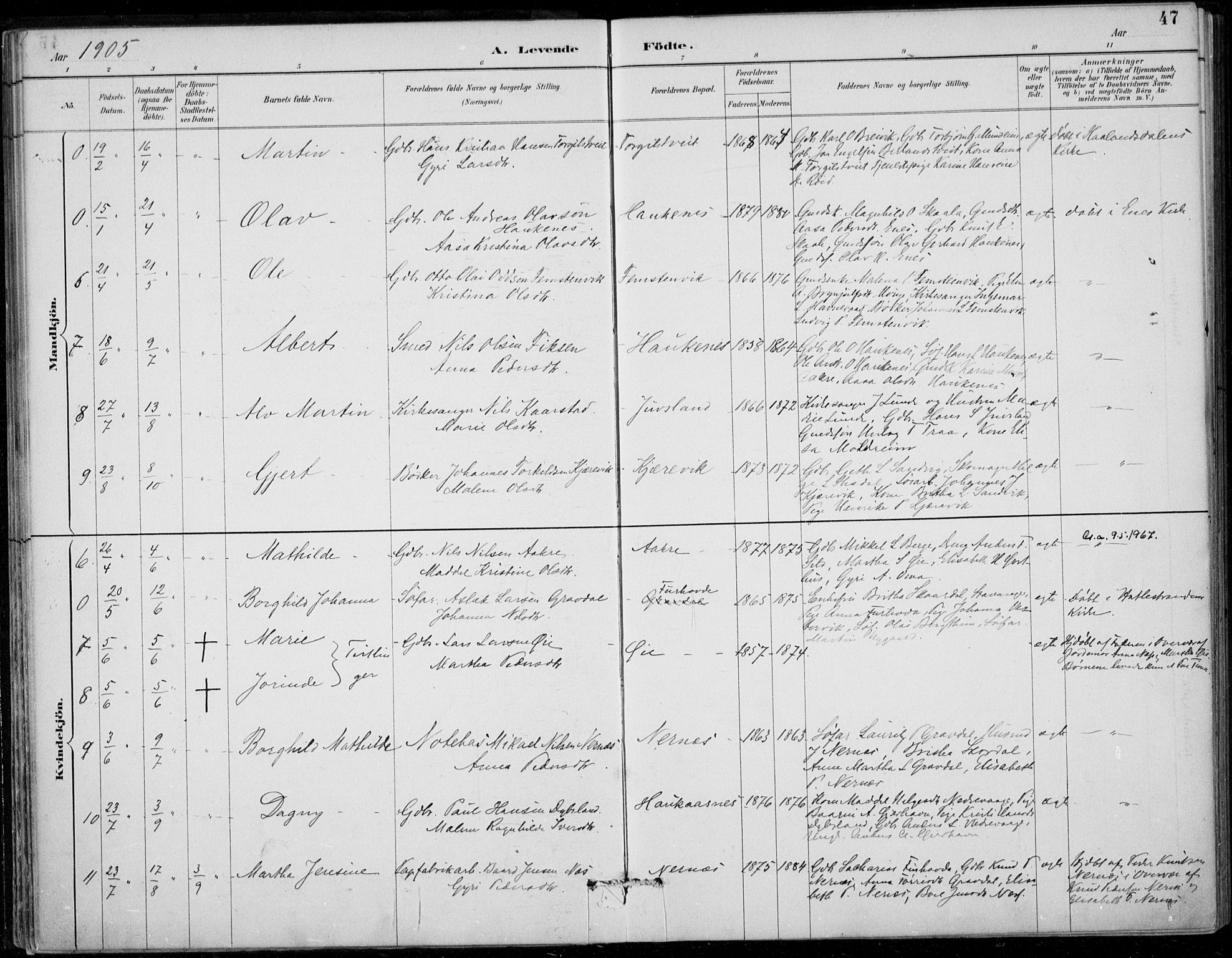 Strandebarm sokneprestembete, AV/SAB-A-78401/H/Haa: Parish register (official) no. D  1, 1886-1912, p. 47