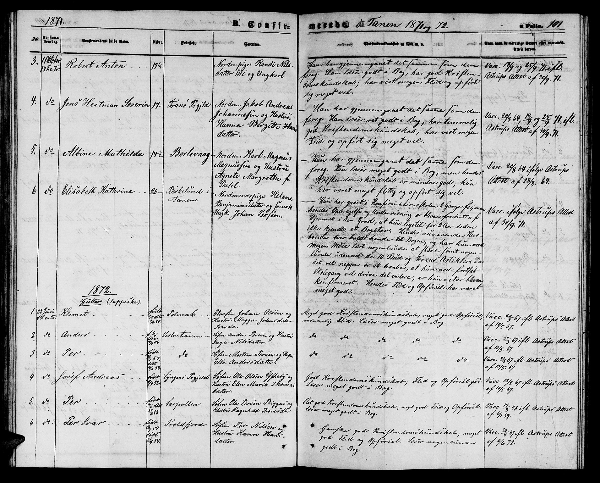 Tana sokneprestkontor, SATØ/S-1334/H/Hb/L0002klokker: Parish register (copy) no. 2 /1, 1866-1877, p. 101