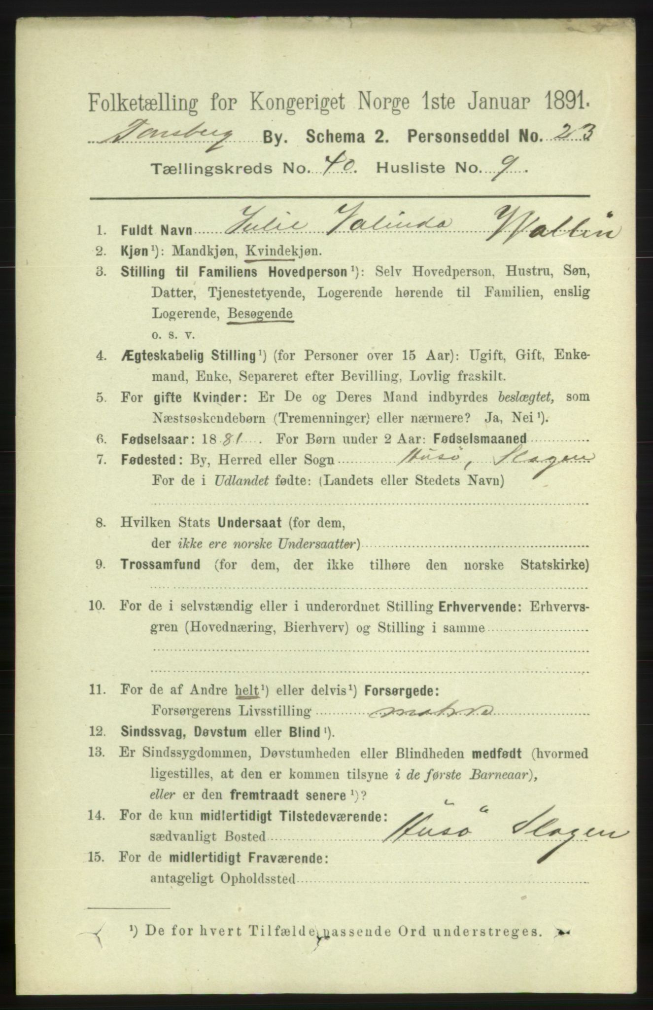 RA, 1891 census for 0705 Tønsberg, 1891, p. 8744