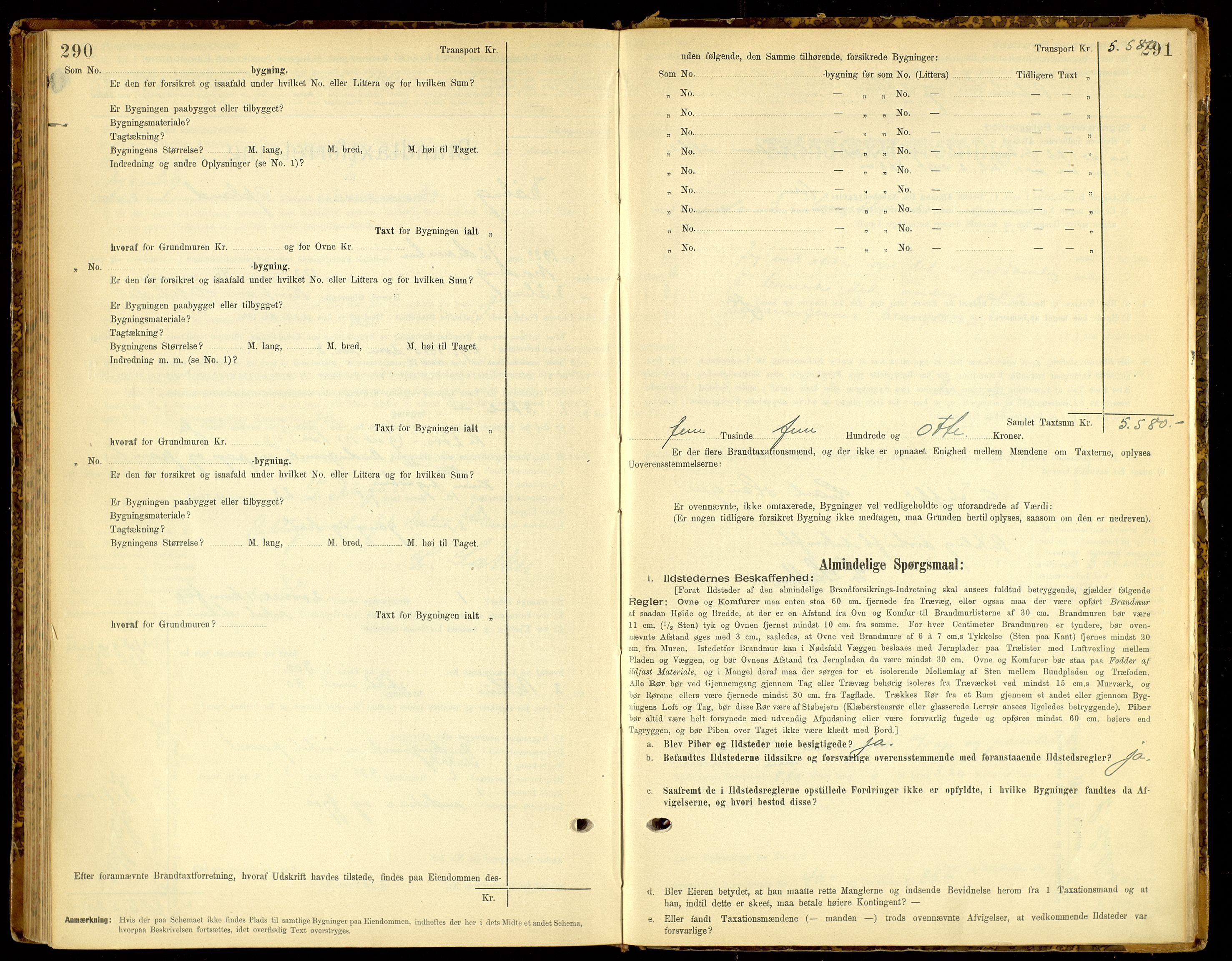 Norges Brannkasse, Fåberg, AV/SAH-NBRANF-041/F/L0005: Branntakstprotokoll, 1895-1935, p. 290-291