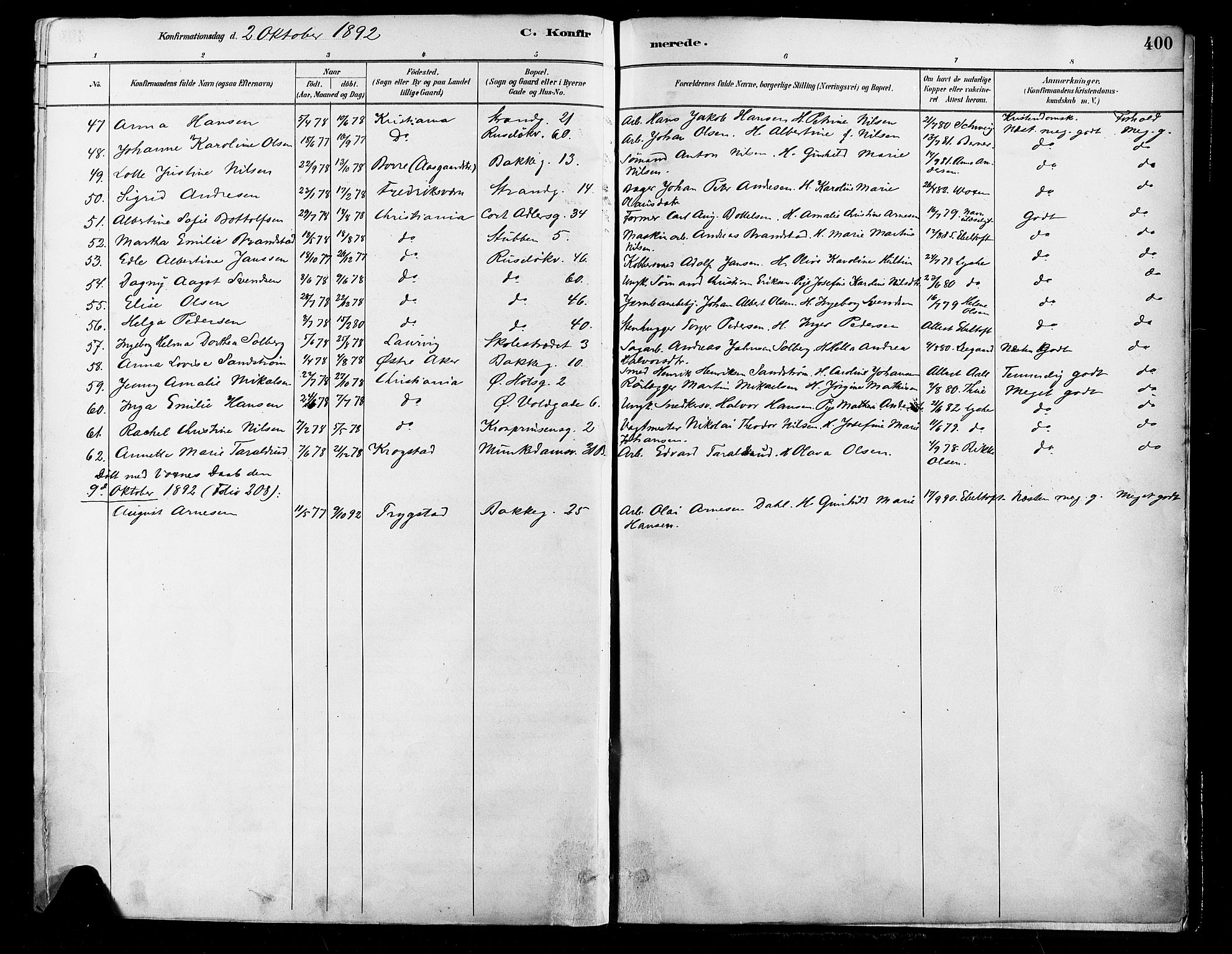 Johannes prestekontor Kirkebøker, AV/SAO-A-10852/F/Fa/L0003: Parish register (official) no. 3, 1882-1896, p. 400