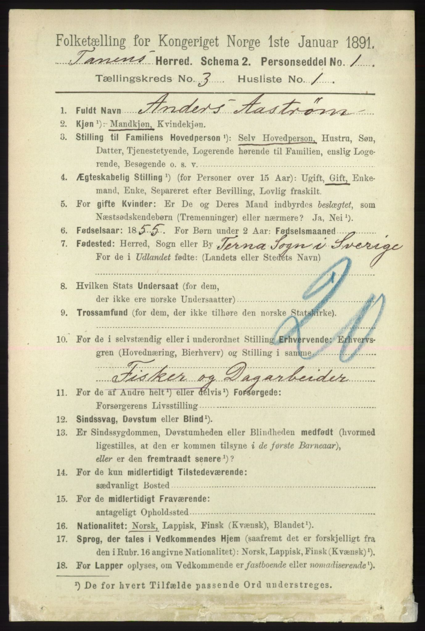 RA, 1891 census for 2025 Tana, 1891, p. 1504