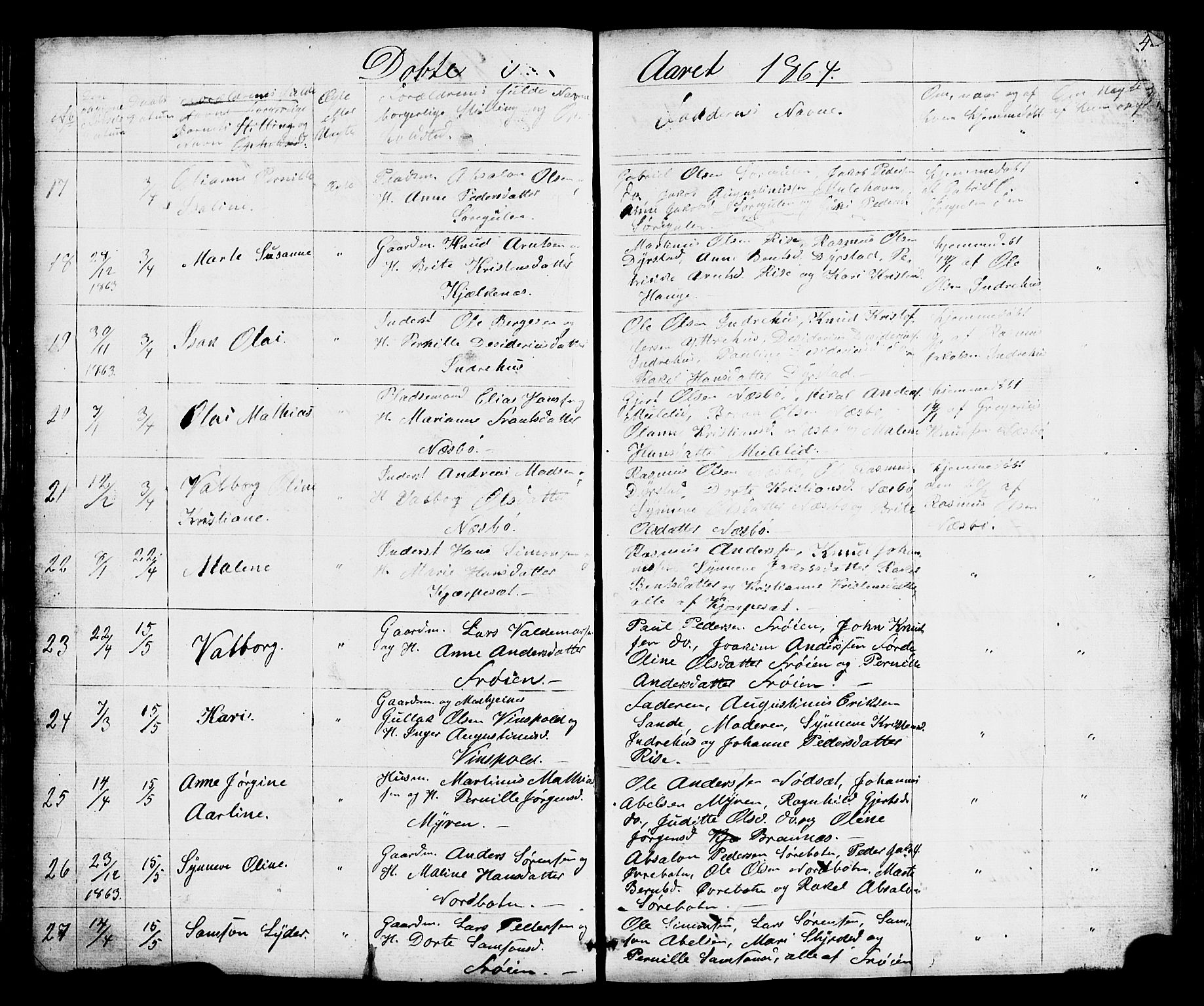 Bremanger sokneprestembete, AV/SAB-A-82201/H/Hab/Haba/L0001: Parish register (copy) no. A 1, 1853-1865, p. 43