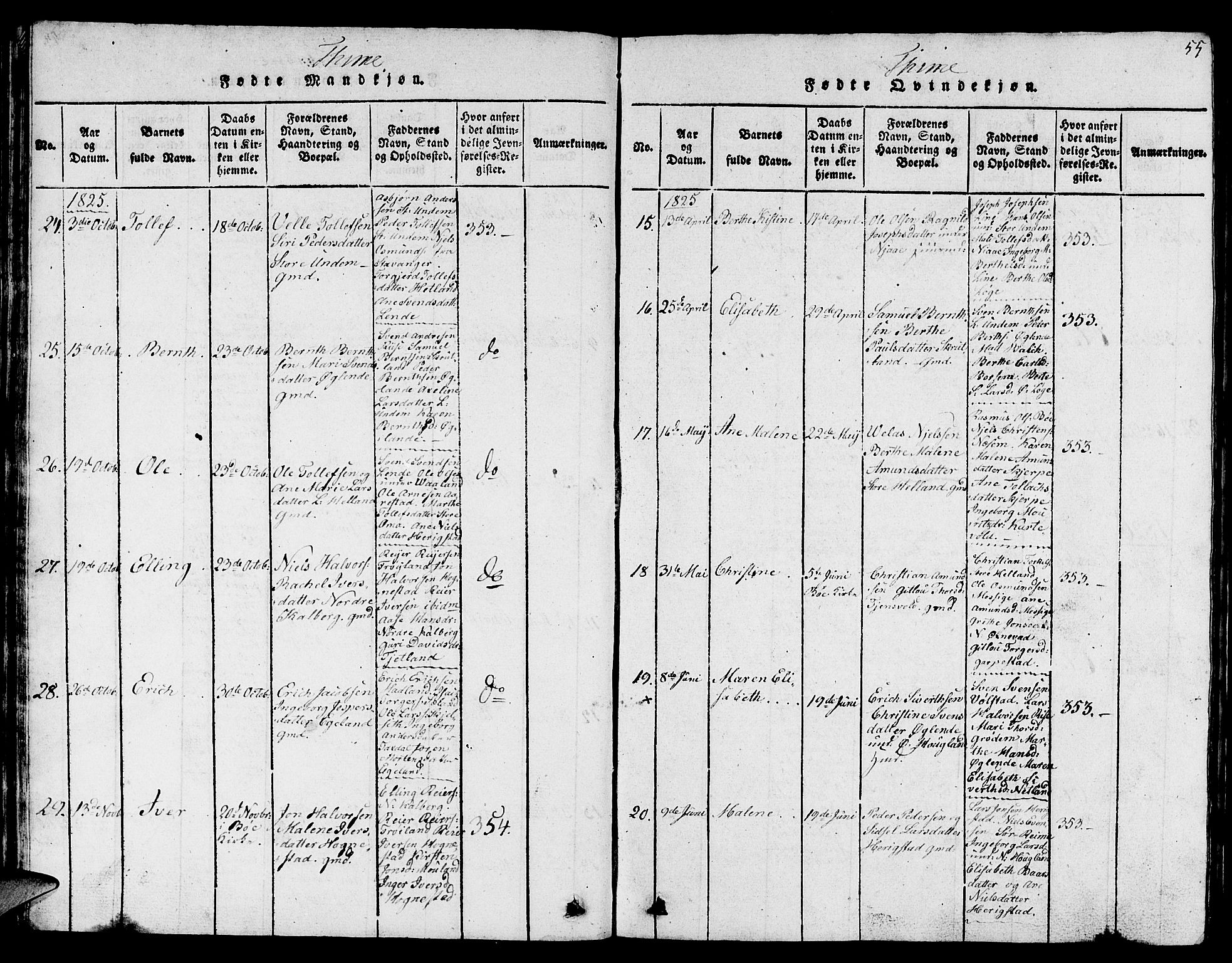 Lye sokneprestkontor, AV/SAST-A-101794/001/30BB/L0001: Parish register (copy) no. B 1 /1, 1816-1826, p. 55