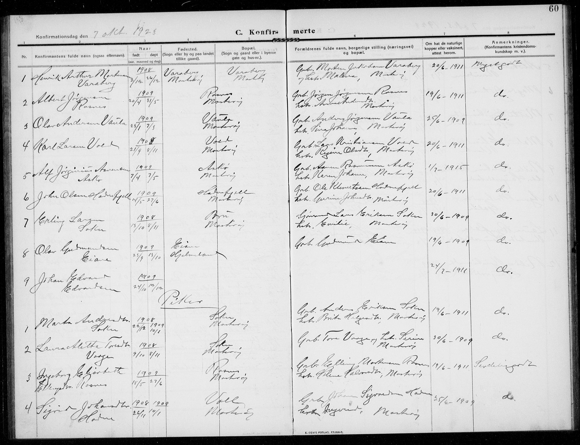 Rennesøy sokneprestkontor, SAST/A -101827/H/Ha/Haa/L0017: Parish register (official) no. A 17, 1908-1926, p. 60