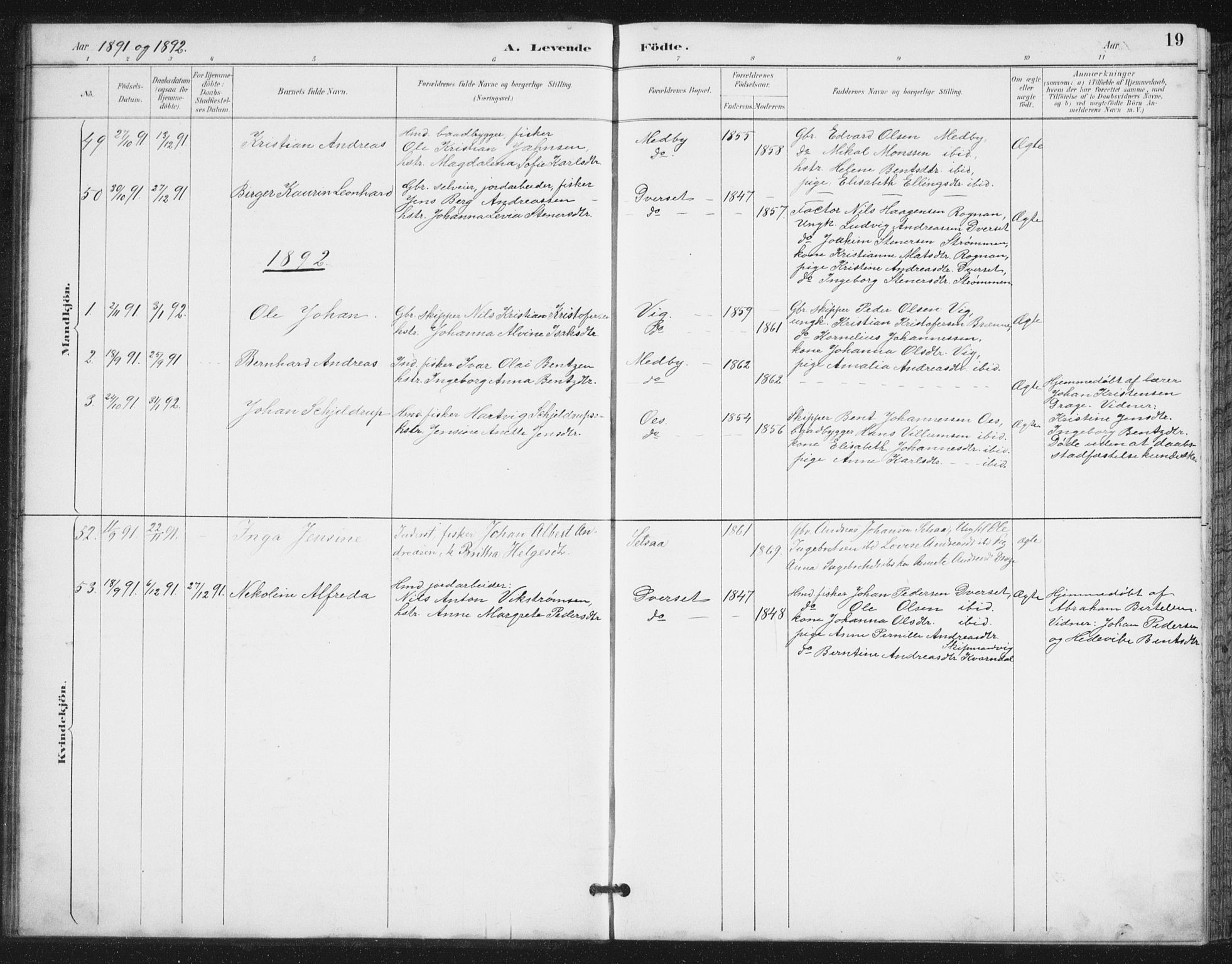 Ministerialprotokoller, klokkerbøker og fødselsregistre - Nordland, AV/SAT-A-1459/847/L0682: Parish register (copy) no. 847C10, 1889-1907, p. 19