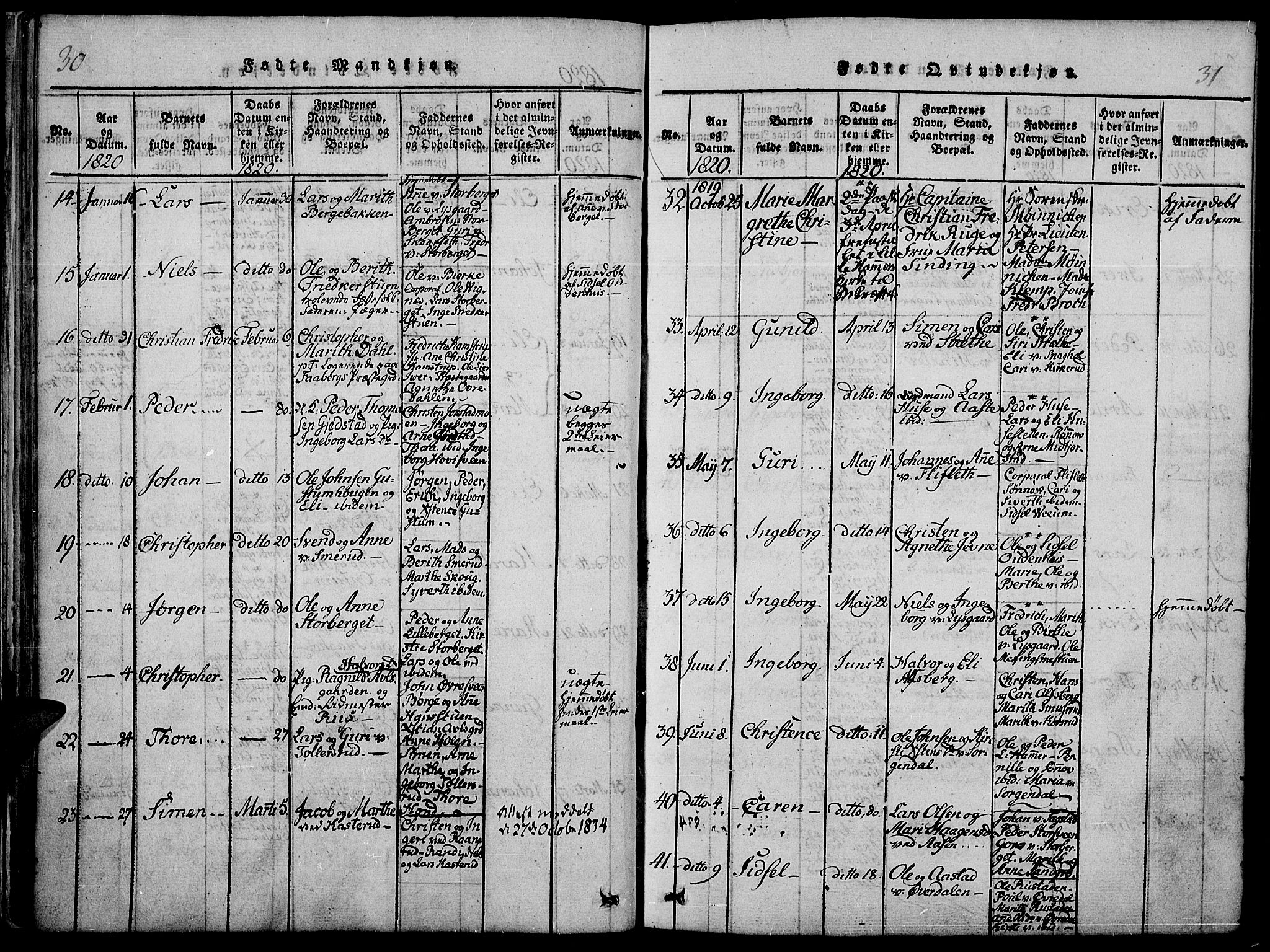 Fåberg prestekontor, AV/SAH-PREST-086/H/Ha/Haa/L0003: Parish register (official) no. 3, 1818-1833, p. 30-31