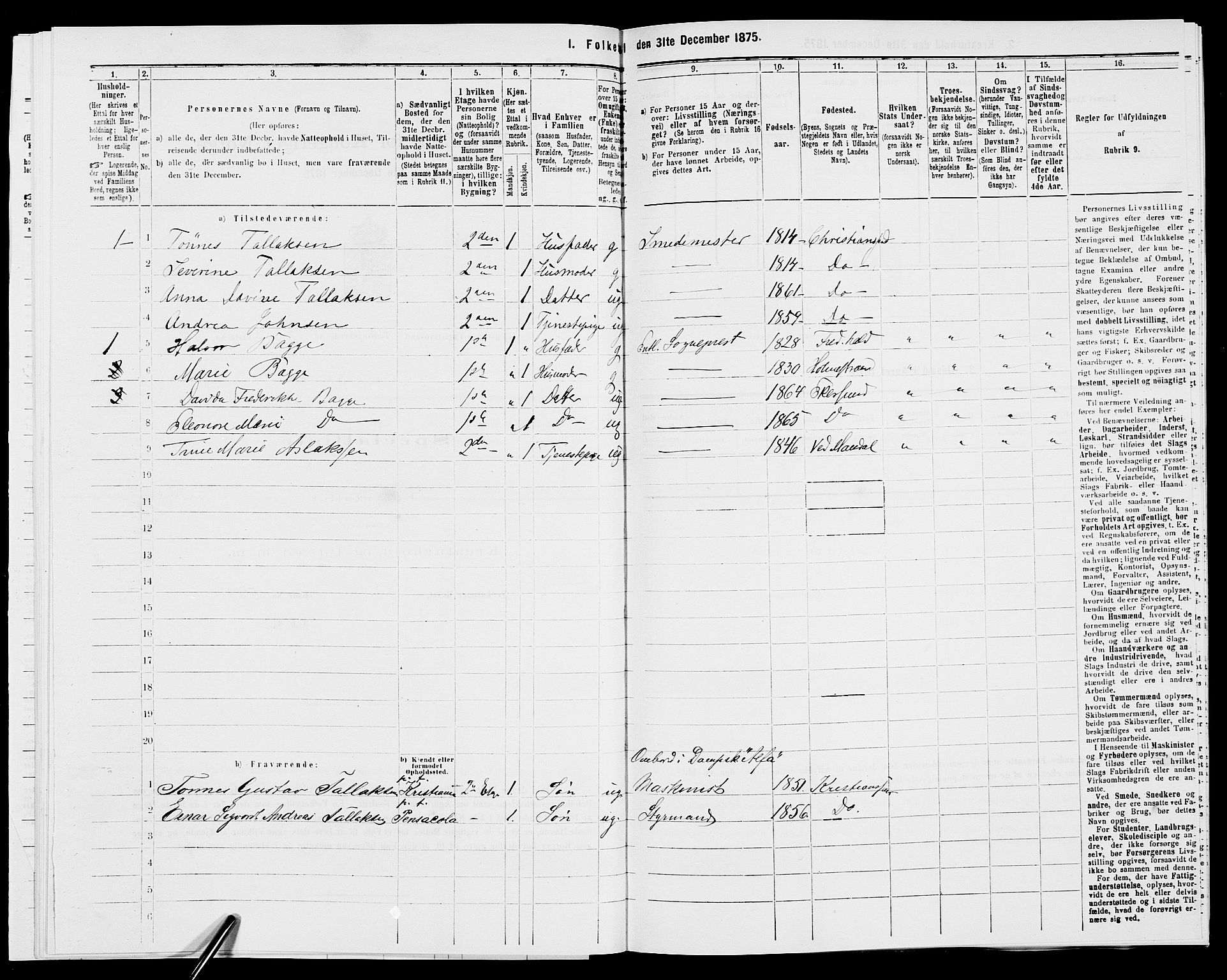 SAK, 1875 census for 1001P Kristiansand, 1875, p. 2060