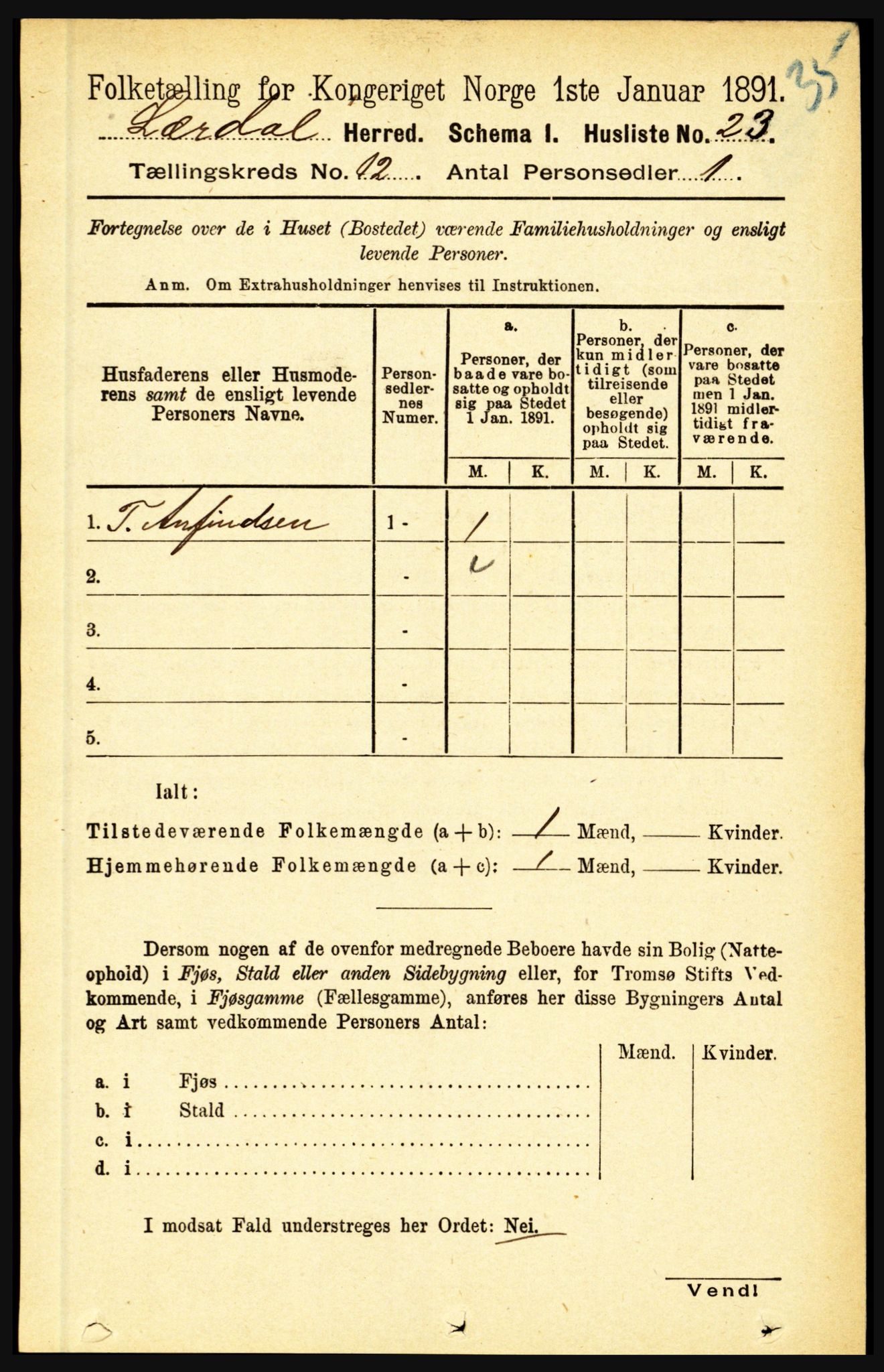 RA, 1891 census for 1422 Lærdal, 1891, p. 2541